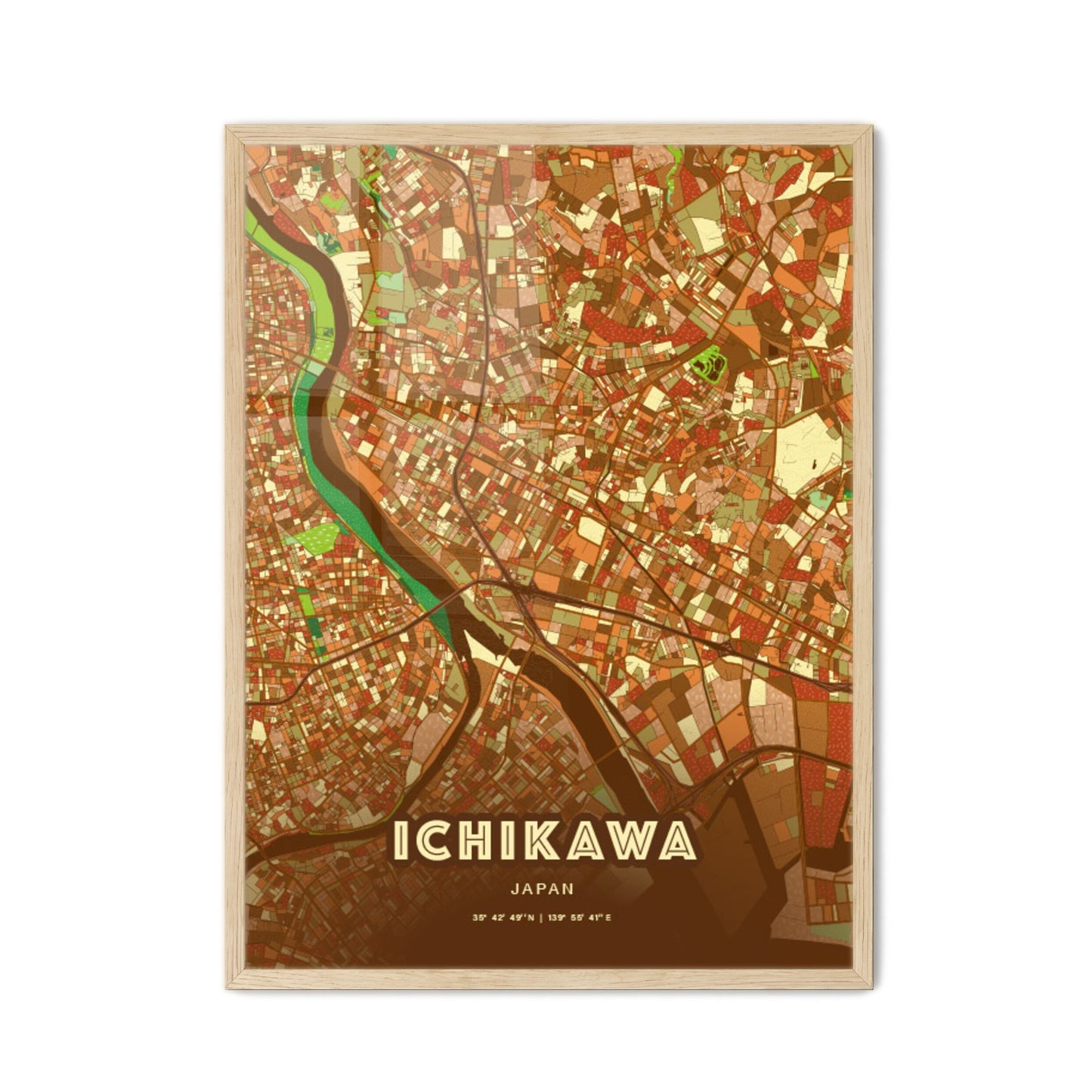 Colorful ICHIKAWA JAPAN Fine Art Map Farmhouse