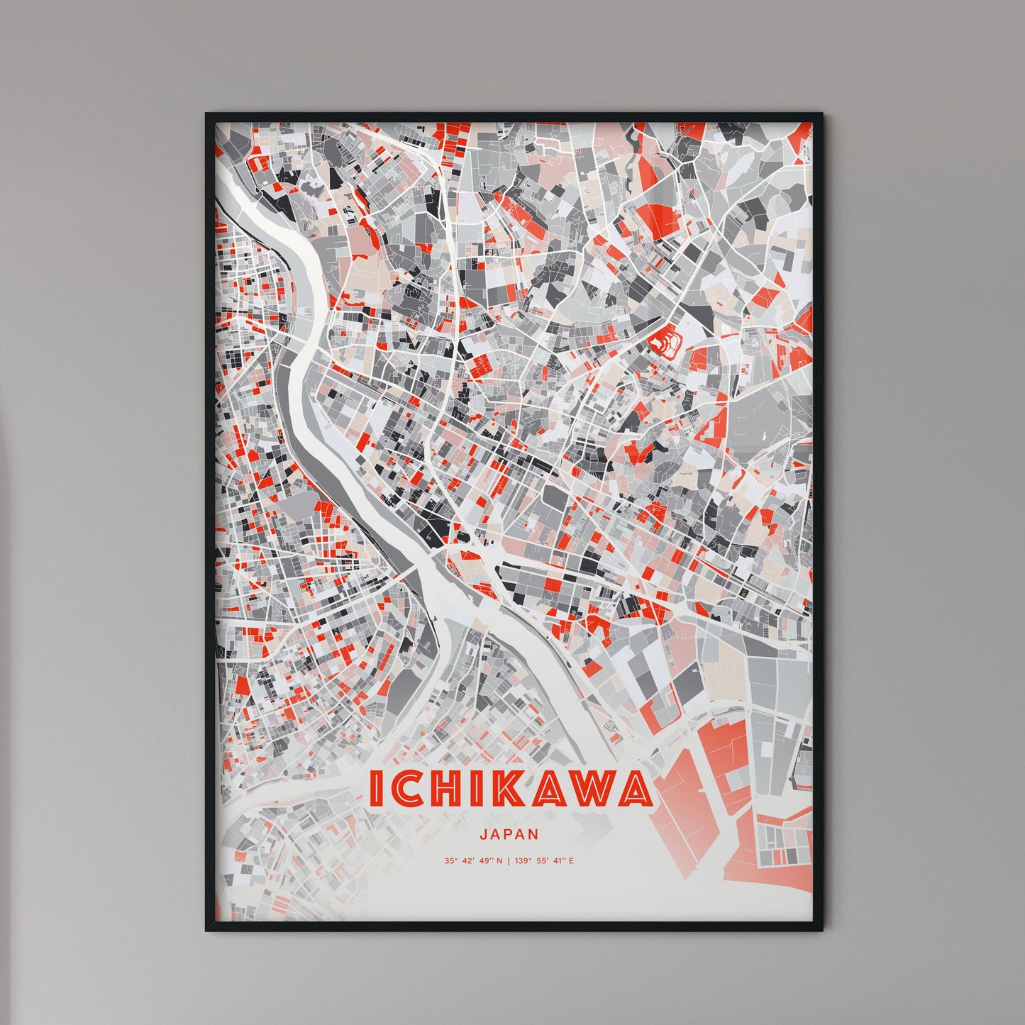 Colorful ICHIKAWA JAPAN Fine Art Map Modern