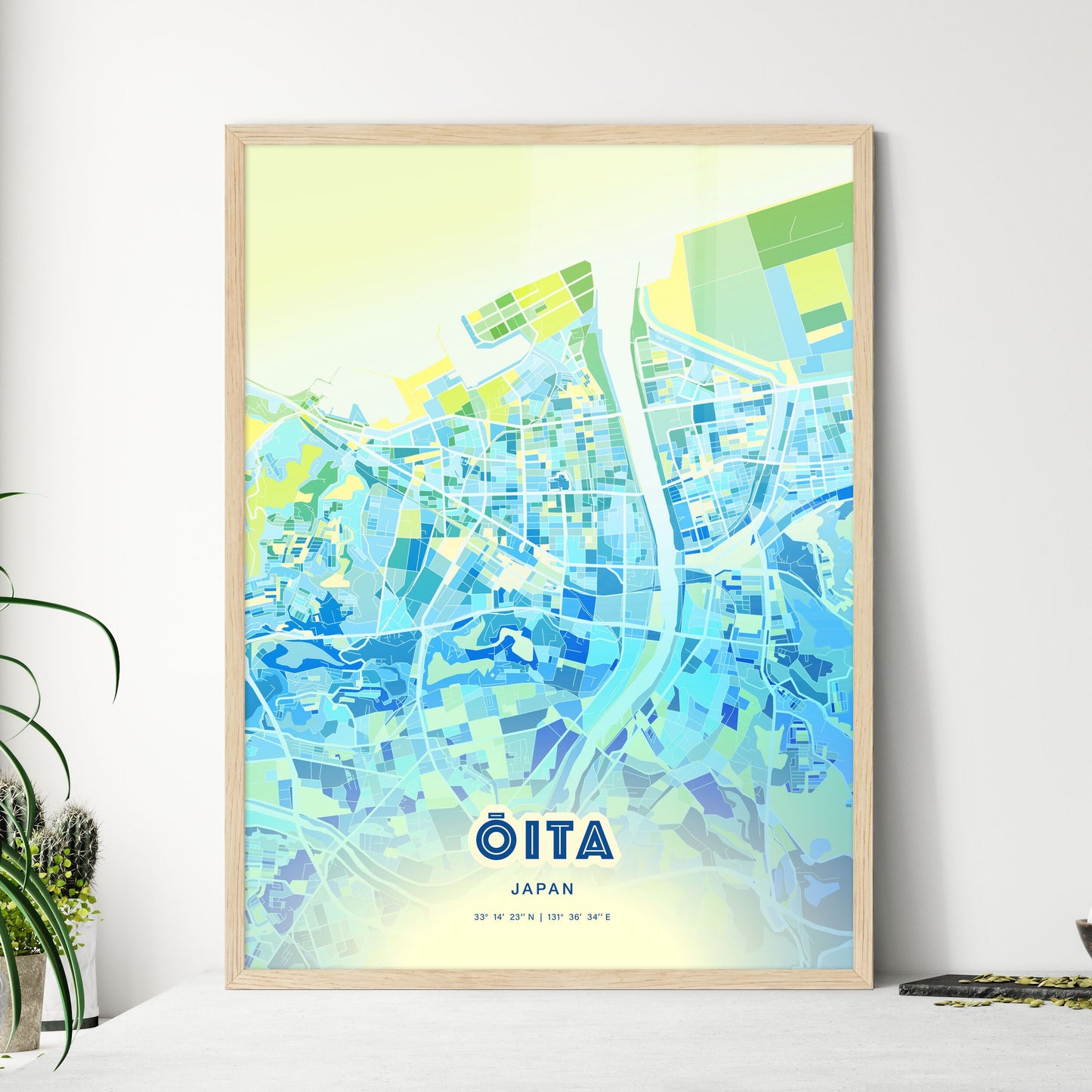 Colorful ŌITA JAPAN Fine Art Map Cool Blue