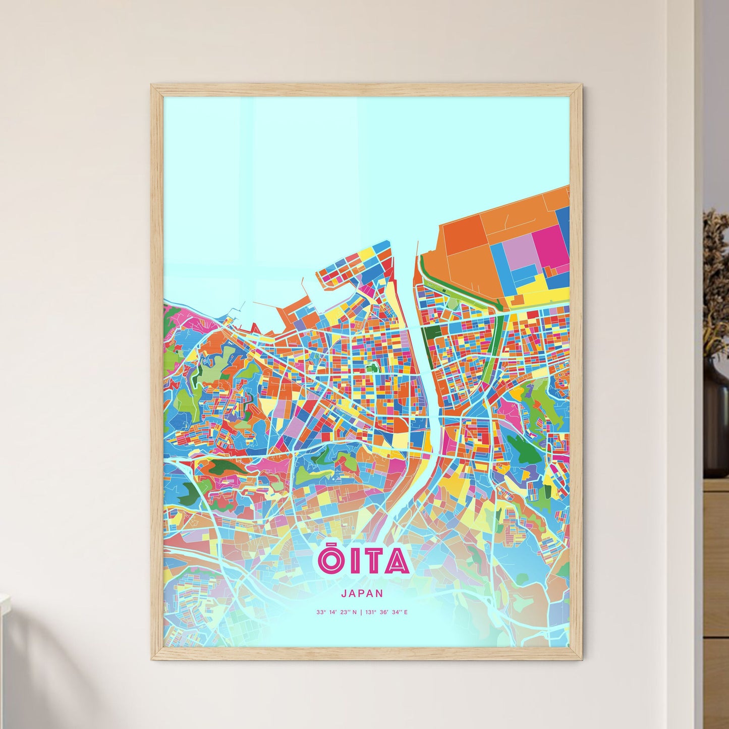 Colorful ŌITA JAPAN Fine Art Map Crazy Colors