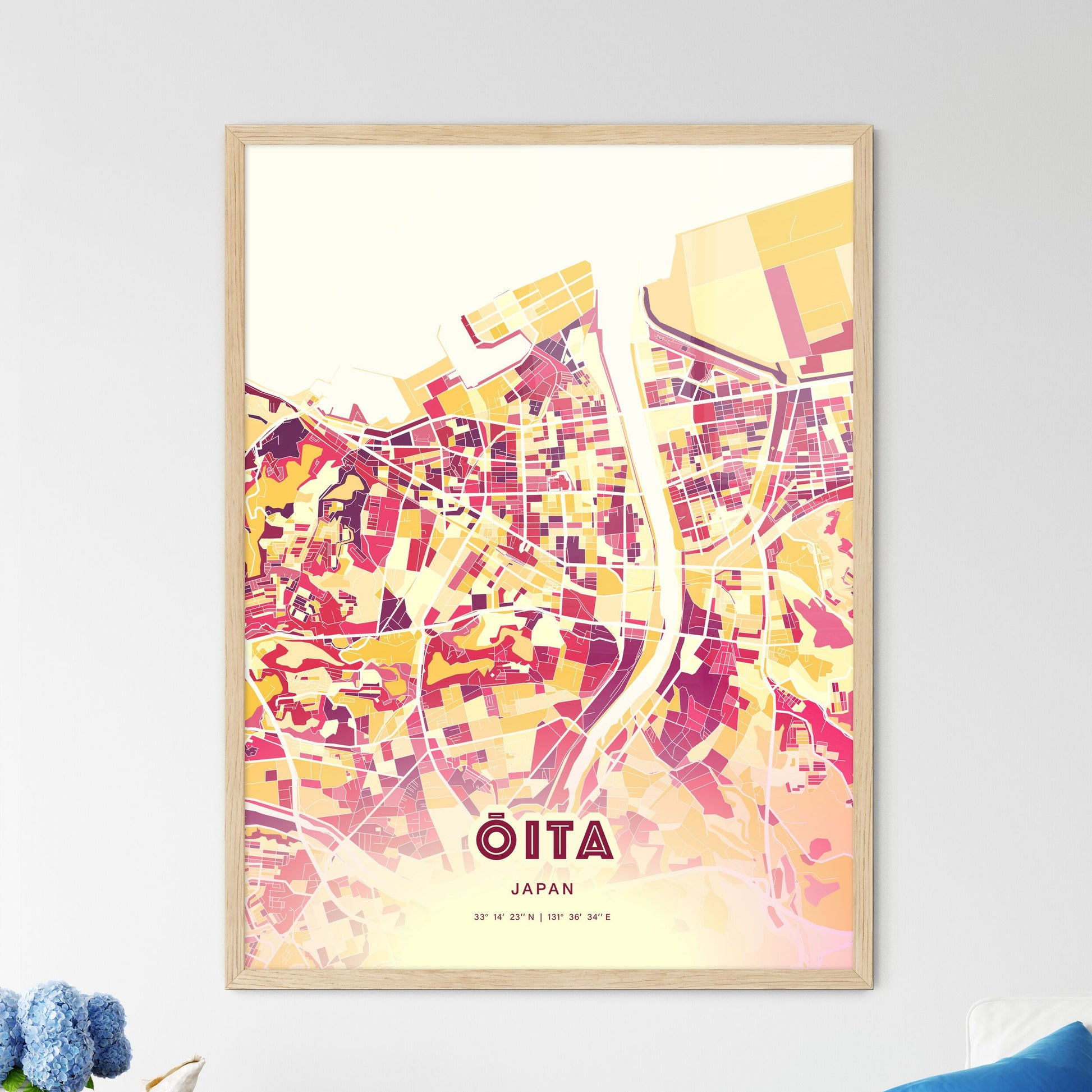 Colorful ŌITA JAPAN Fine Art Map Hot Red