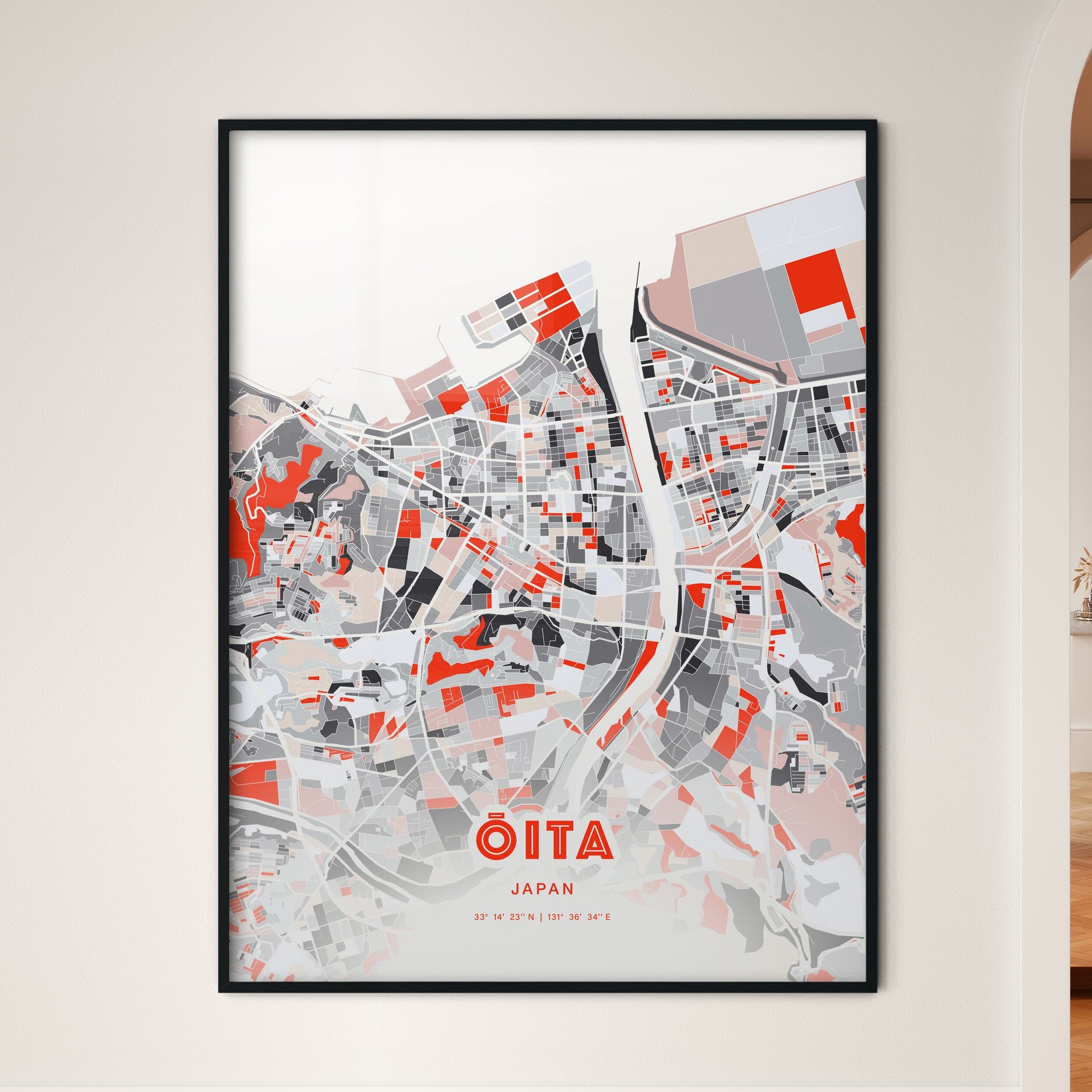 Colorful ŌITA JAPAN Fine Art Map Modern