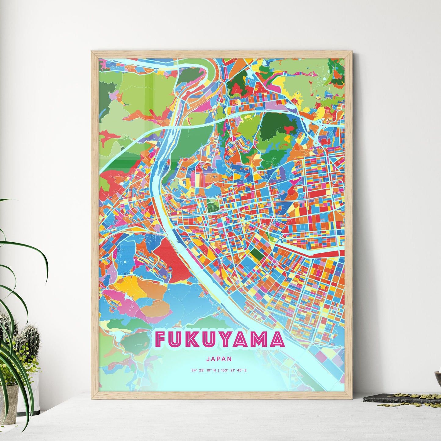 Colorful FUKUYAMA JAPAN Fine Art Map Crazy Colors