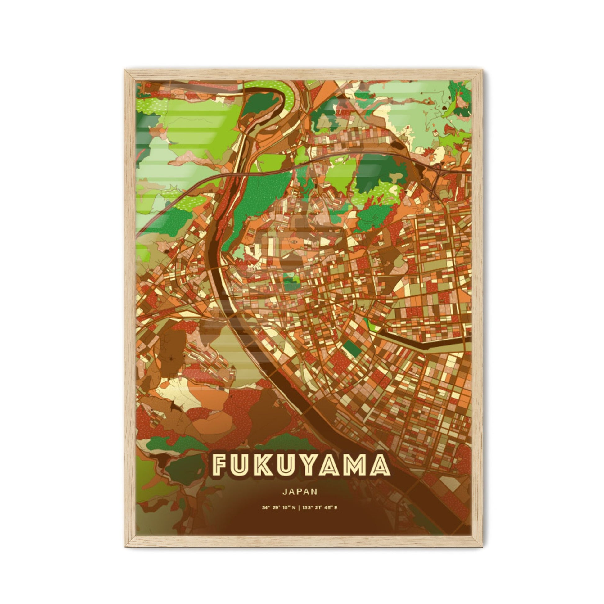 Colorful FUKUYAMA JAPAN Fine Art Map Farmhouse