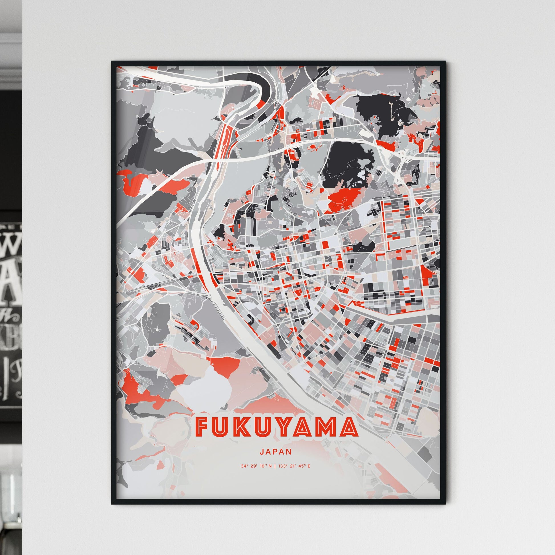 Colorful FUKUYAMA JAPAN Fine Art Map Modern