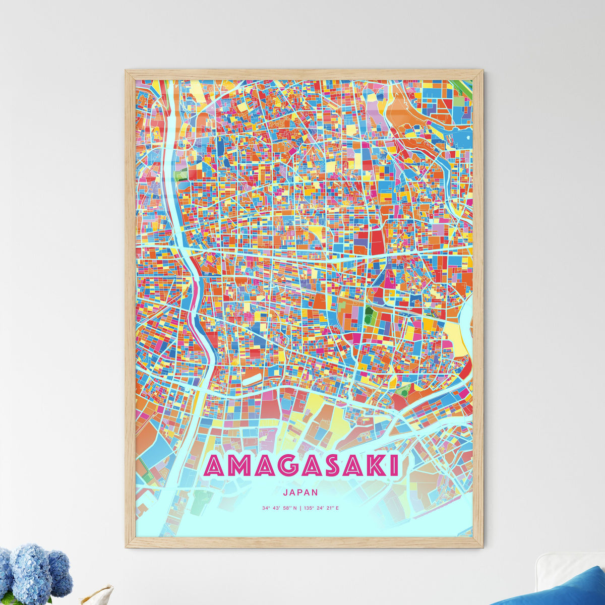Colorful AMAGASAKI JAPAN Fine Art Map Crazy Colors