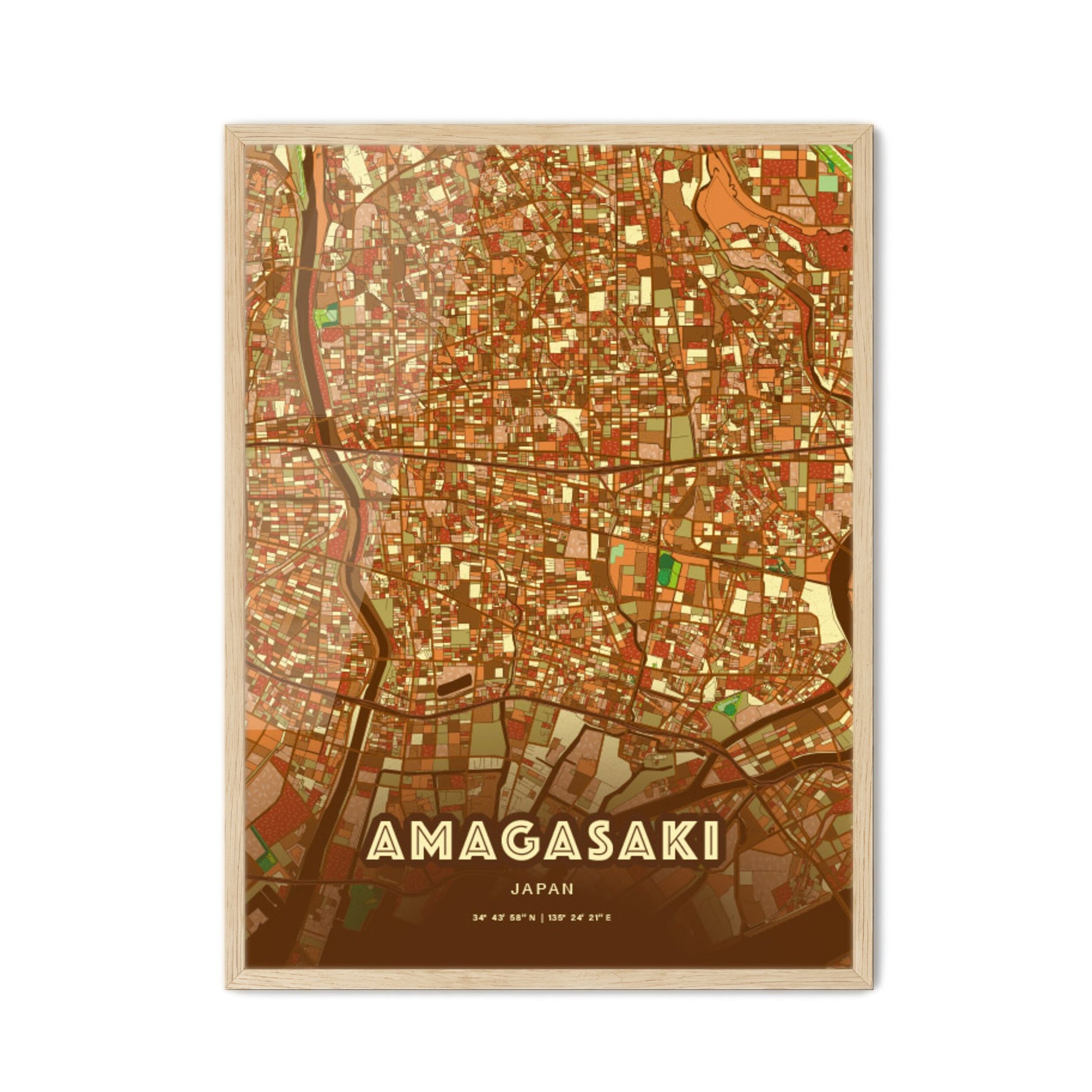 Colorful AMAGASAKI JAPAN Fine Art Map Farmhouse