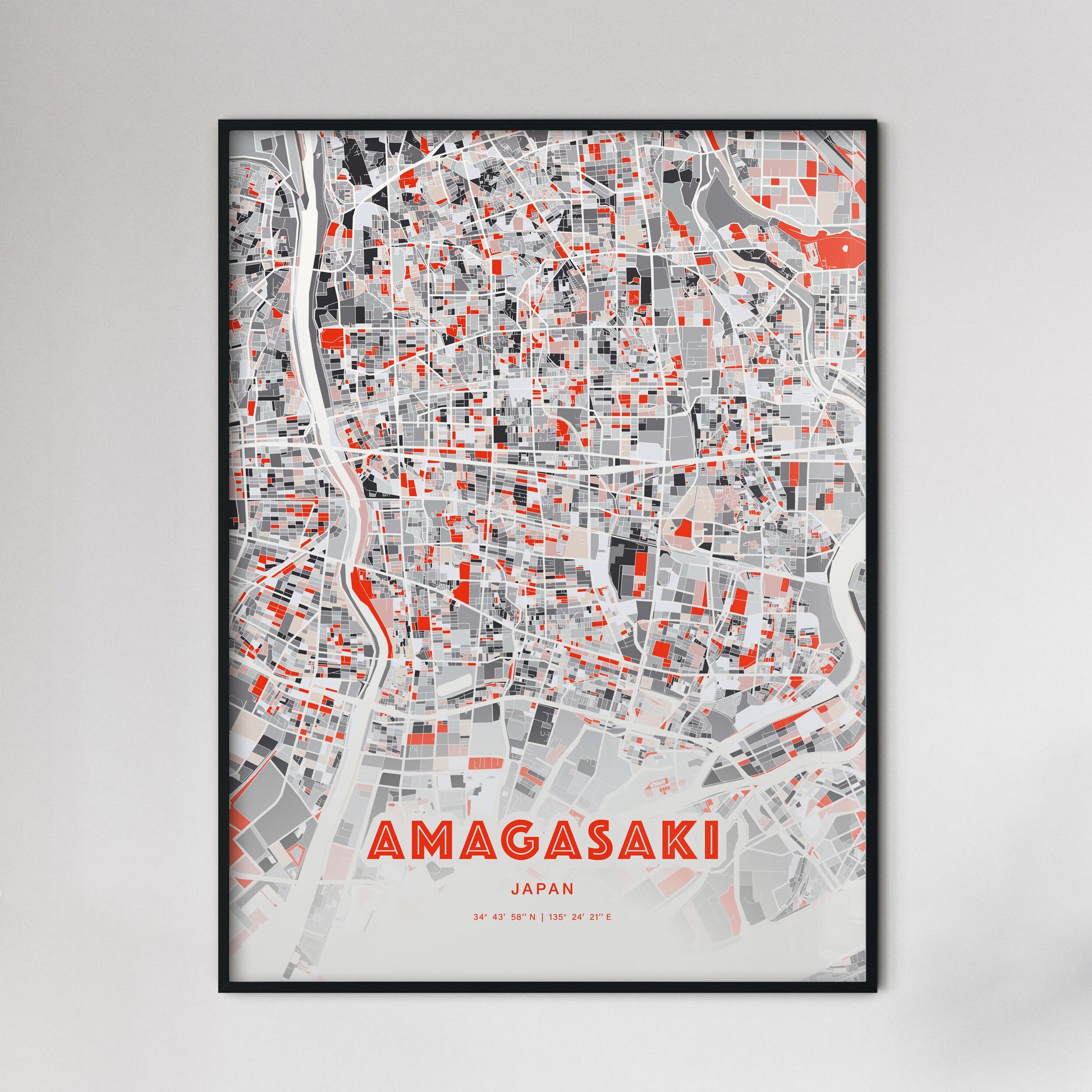 Colorful AMAGASAKI JAPAN Fine Art Map Modern