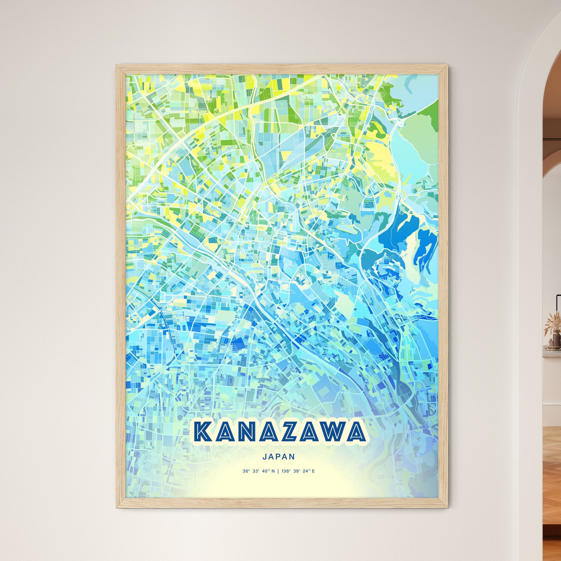 Colorful KANAZAWA JAPAN Fine Art Map Cool Blue