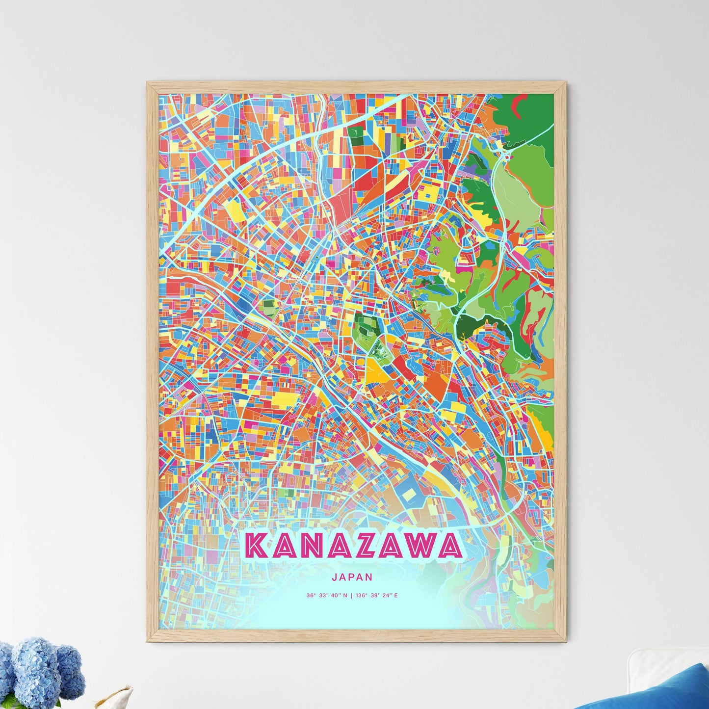 Colorful KANAZAWA JAPAN Fine Art Map Crazy Colors