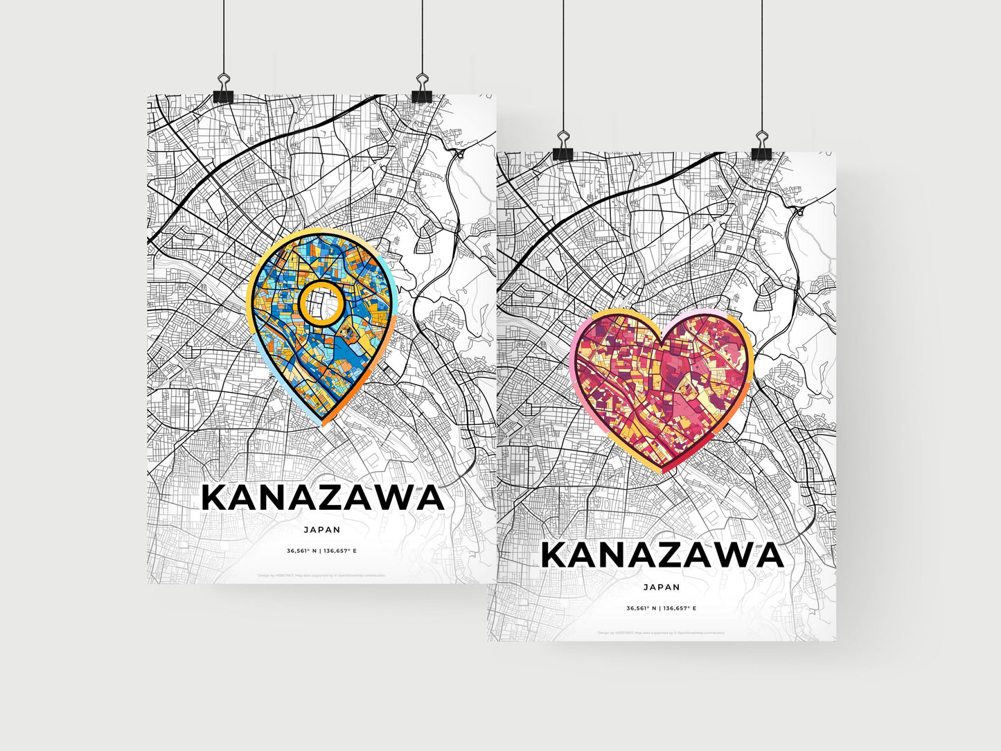 KANAZAWA JAPAN minimal art map with a colorful icon. Where it all began, Couple map gift.