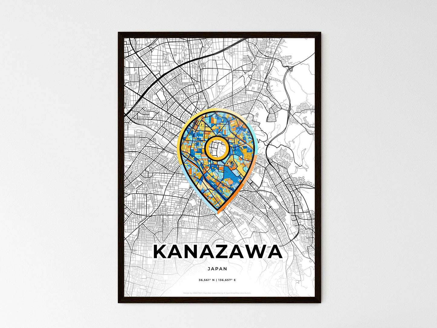 KANAZAWA JAPAN minimal art map with a colorful icon. Where it all began, Couple map gift. Style 1