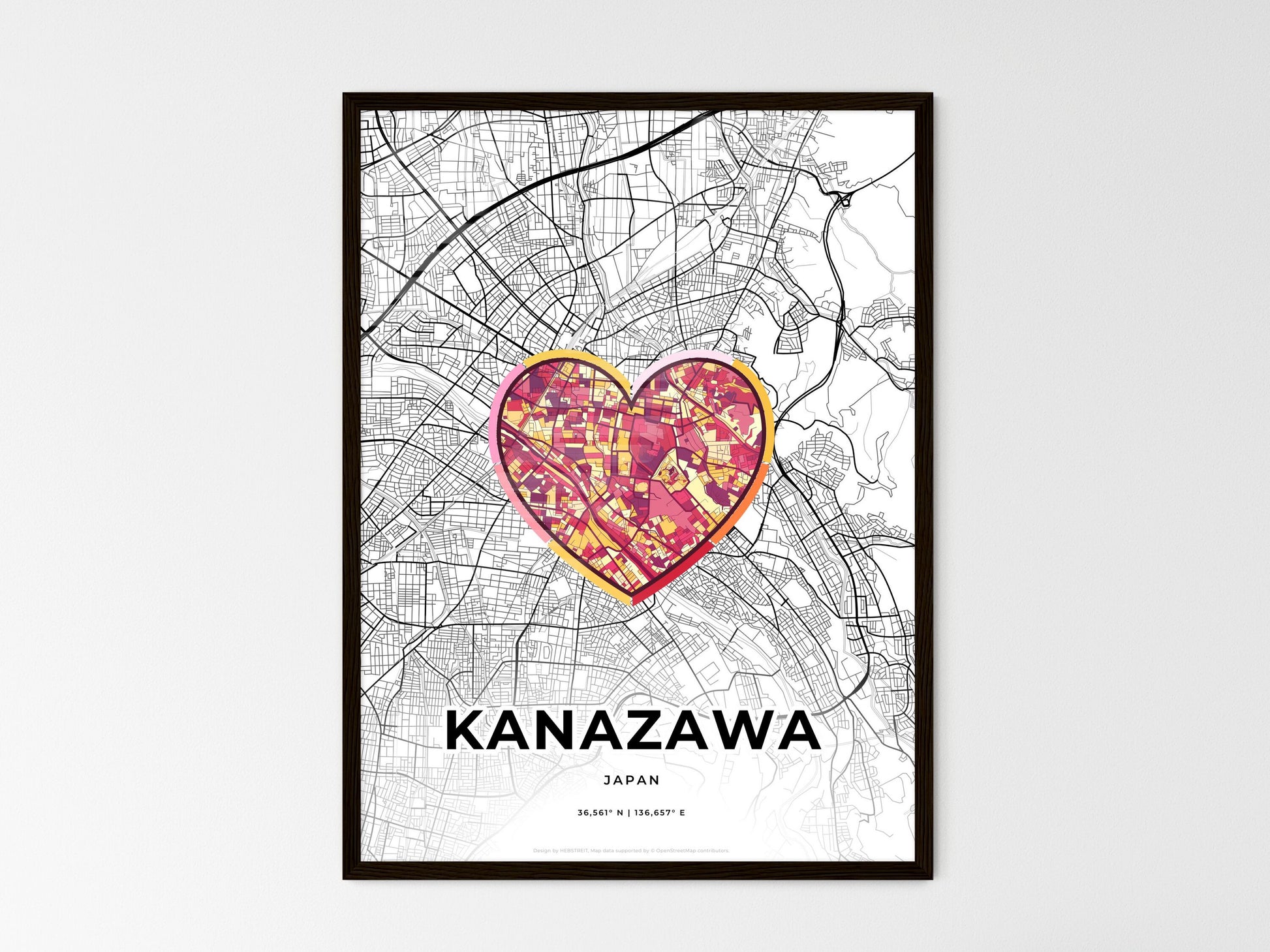 KANAZAWA JAPAN minimal art map with a colorful icon. Where it all began, Couple map gift. Style 2