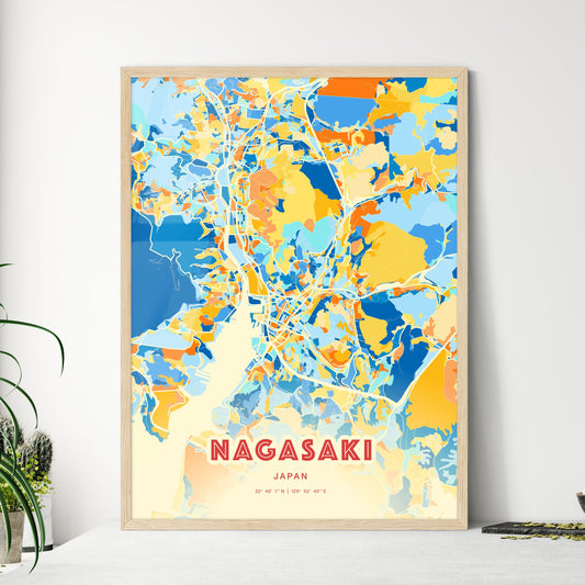 Colorful NAGASAKI JAPAN Fine Art Map Blue Orange