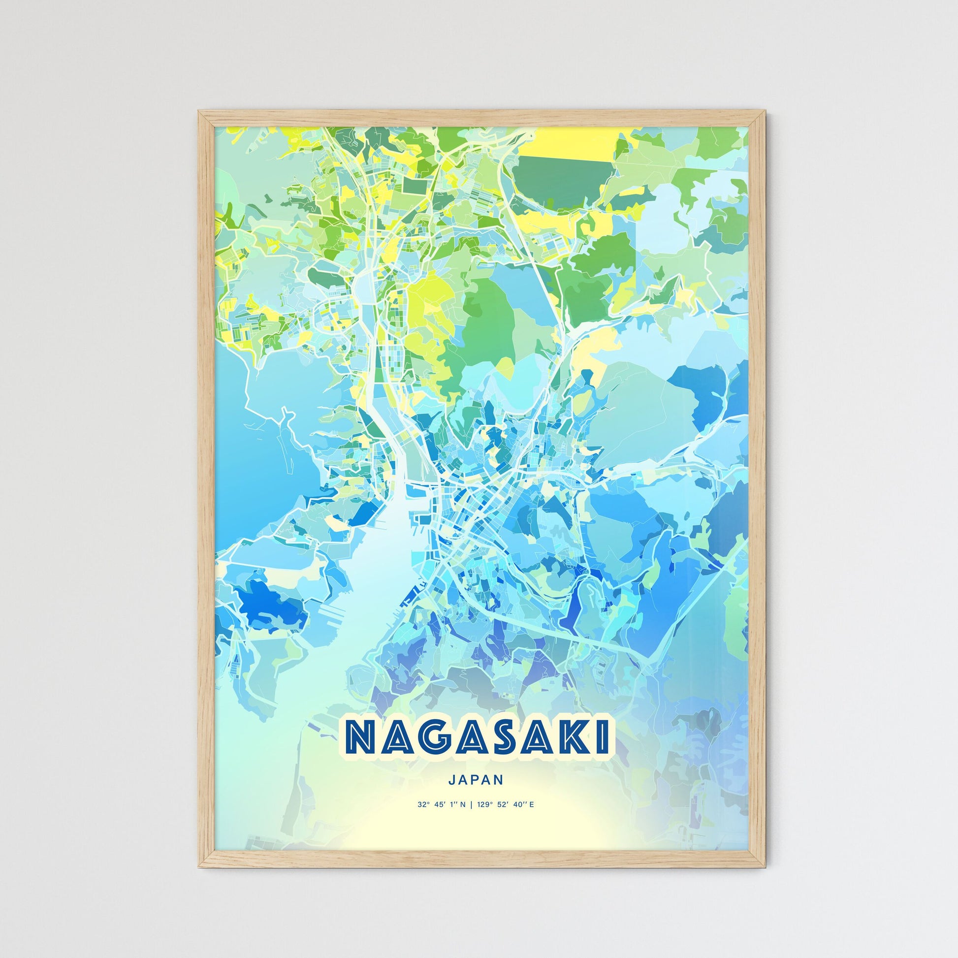 Colorful NAGASAKI JAPAN Fine Art Map Cool Blue