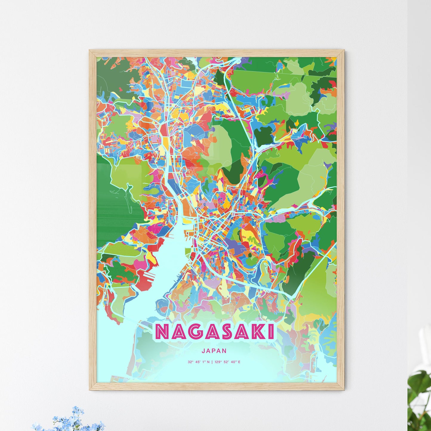 Colorful NAGASAKI JAPAN Fine Art Map Crazy Colors