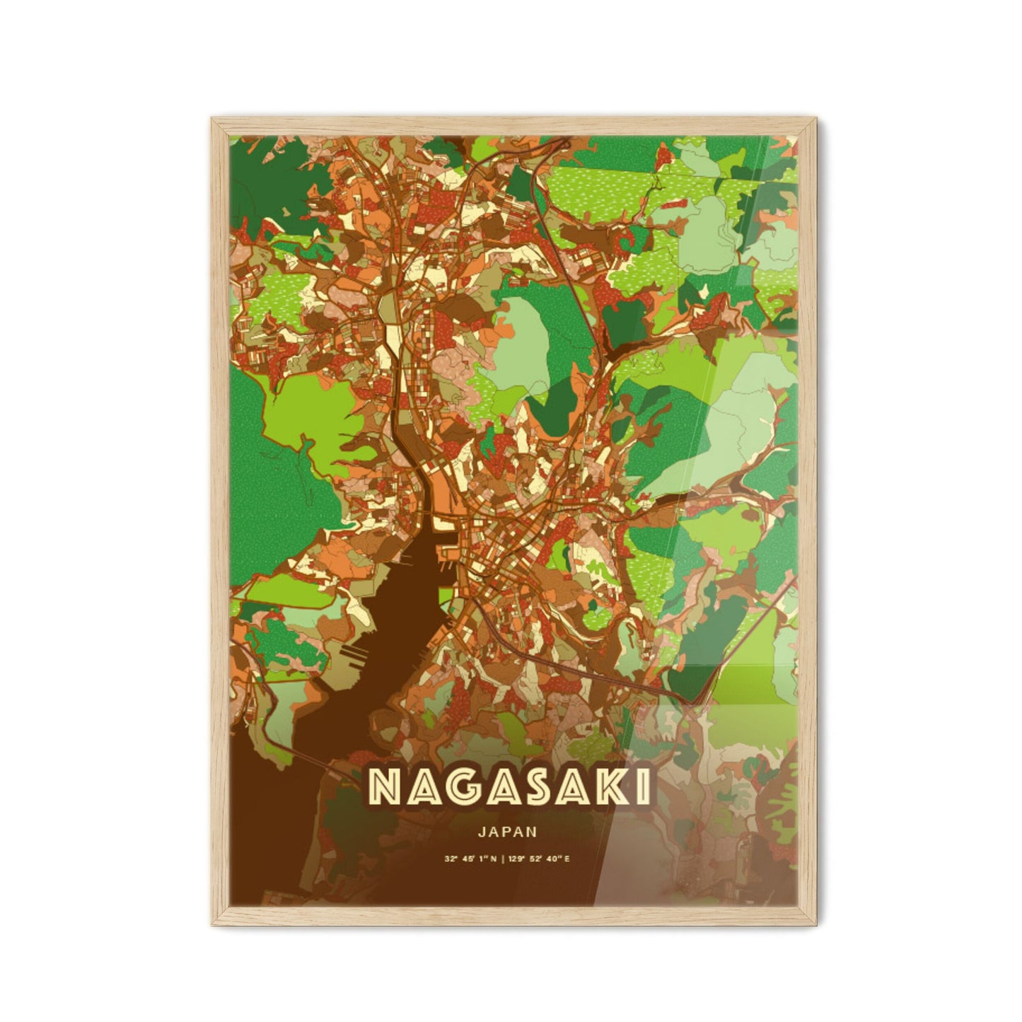 Colorful NAGASAKI JAPAN Fine Art Map Farmhouse