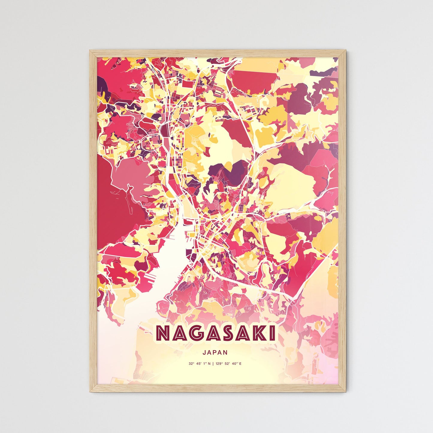 Colorful NAGASAKI JAPAN Fine Art Map Hot Red