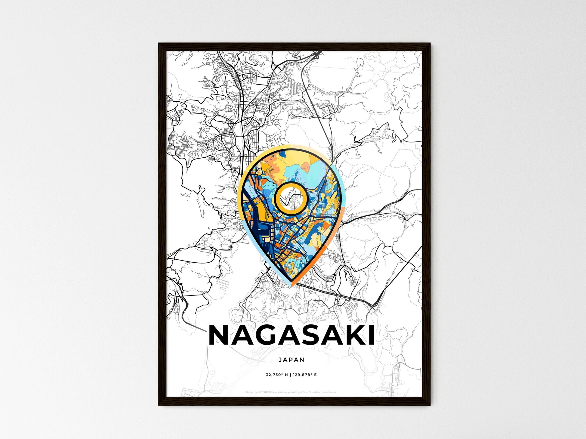 Nagasaki Japan wedding art map with pointer icon