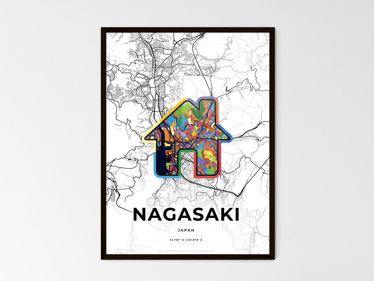 Nagasaki Japan wedding art map with home icon