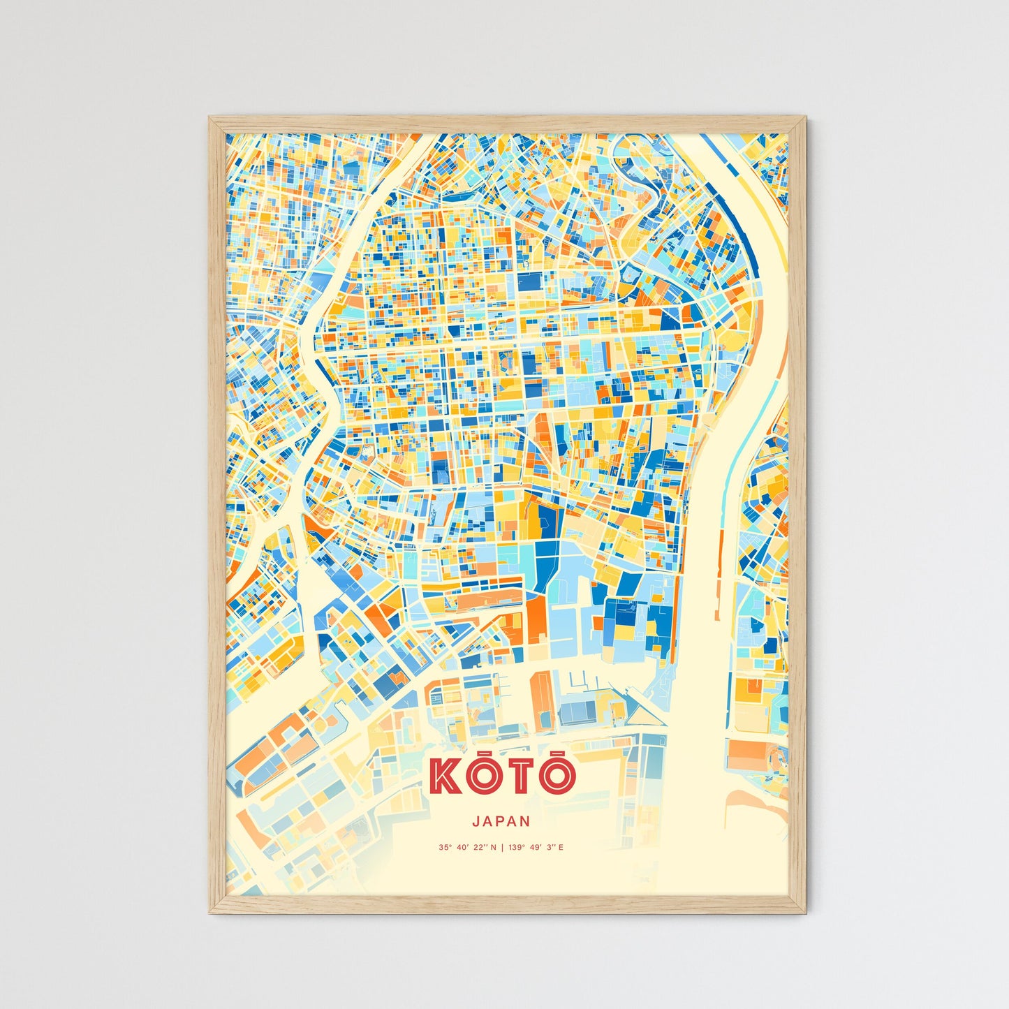 Colorful KŌTŌ JAPAN Fine Art Map Blue Orange