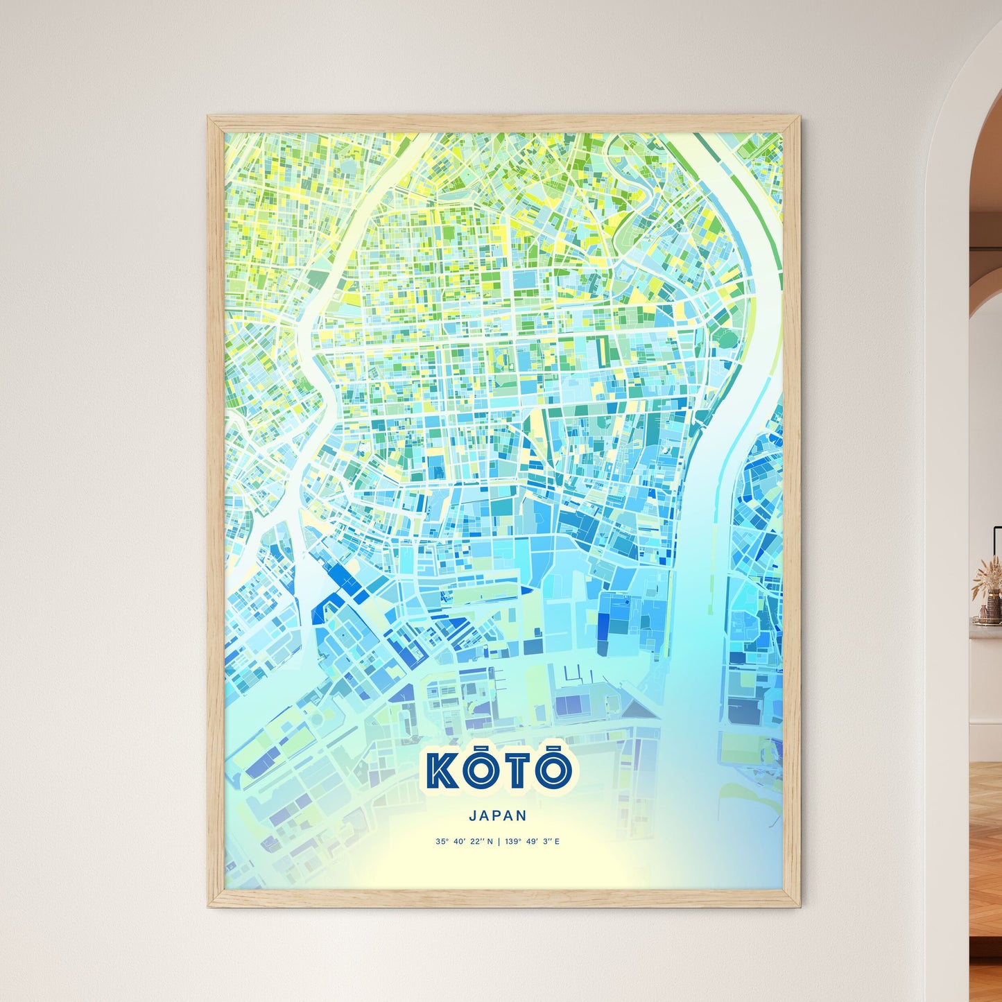 Colorful KŌTŌ JAPAN Fine Art Map Cool Blue