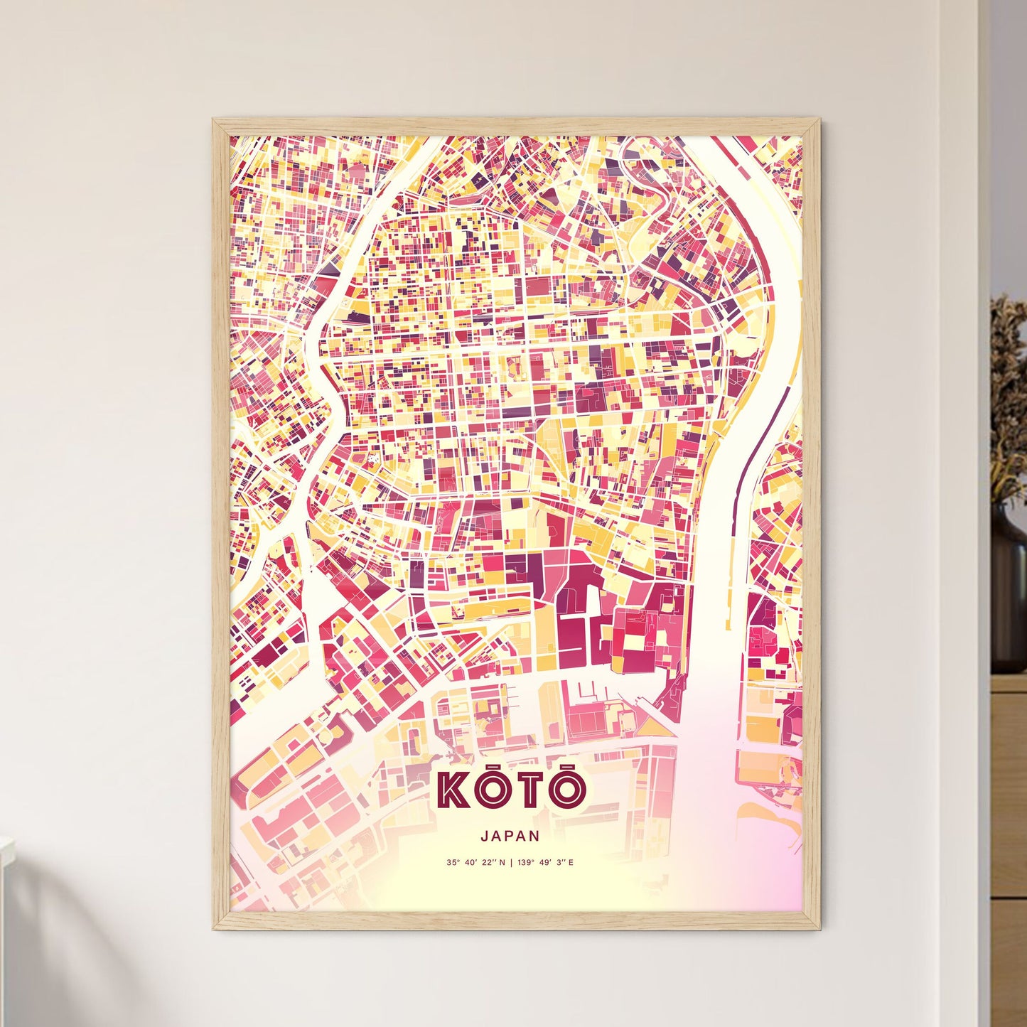 Colorful KŌTŌ JAPAN Fine Art Map Hot Red