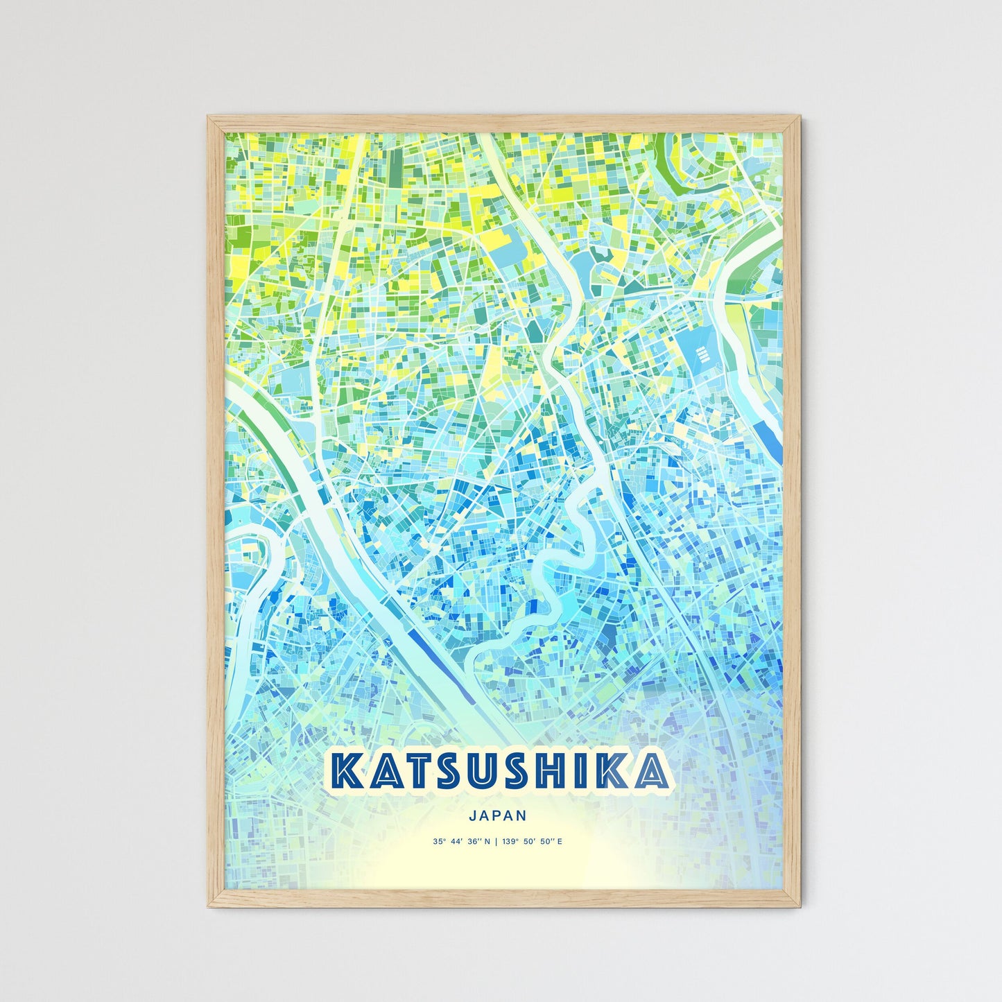 Colorful KATSUSHIKA JAPAN Fine Art Map Cool Blue