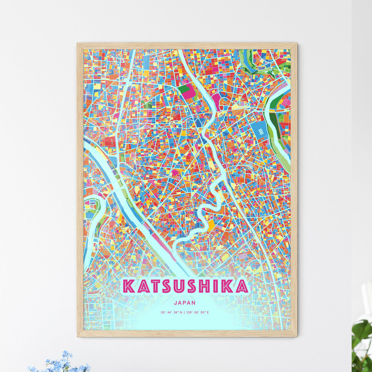 Colorful KATSUSHIKA JAPAN Fine Art Map Crazy Colors