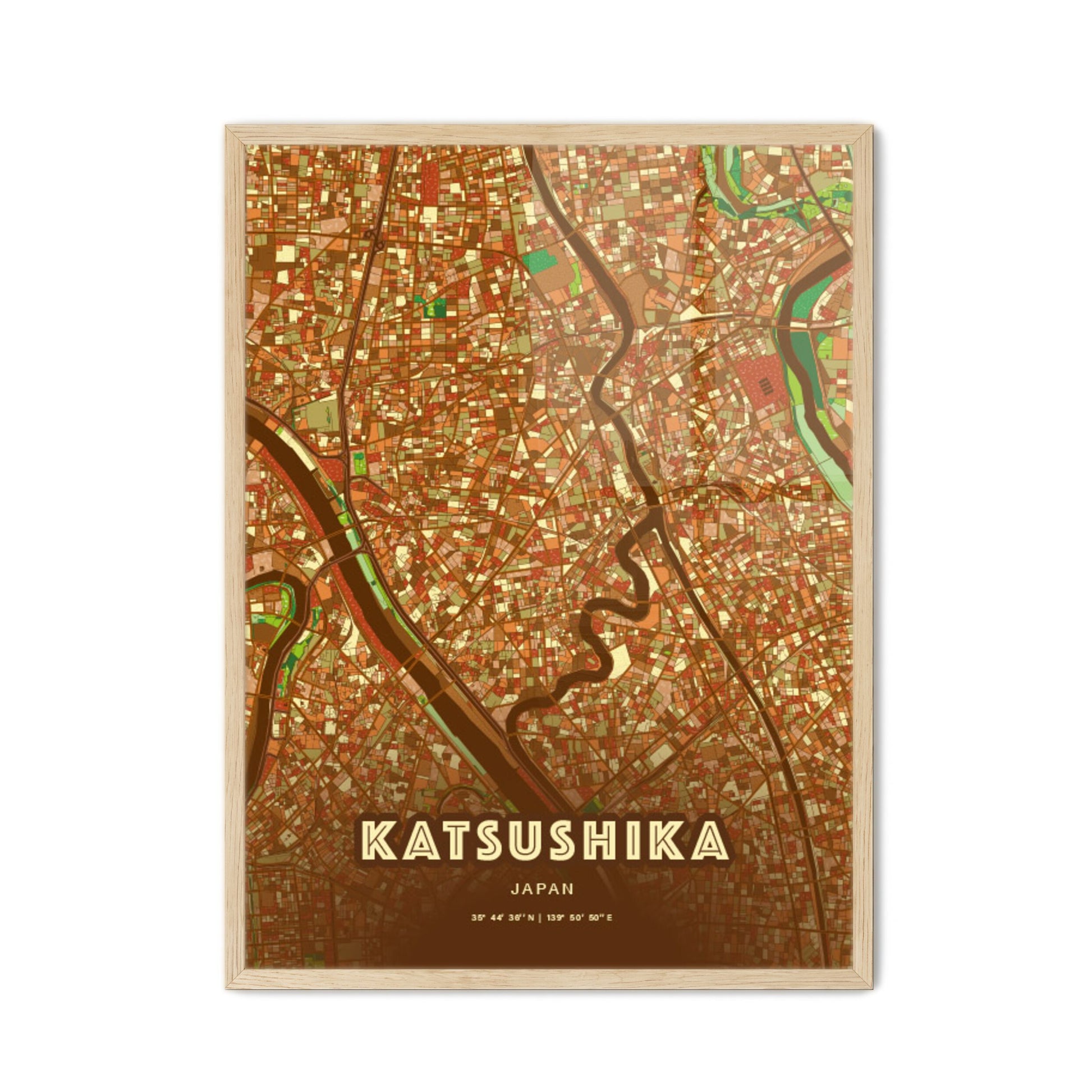 Colorful KATSUSHIKA JAPAN Fine Art Map Farmhouse