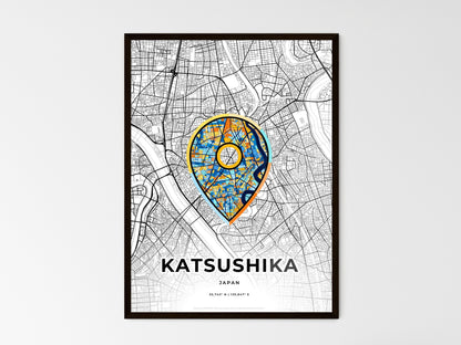 KATSUSHIKA JAPAN minimal art map with a colorful icon. Where it all began, Couple map gift. Style 1