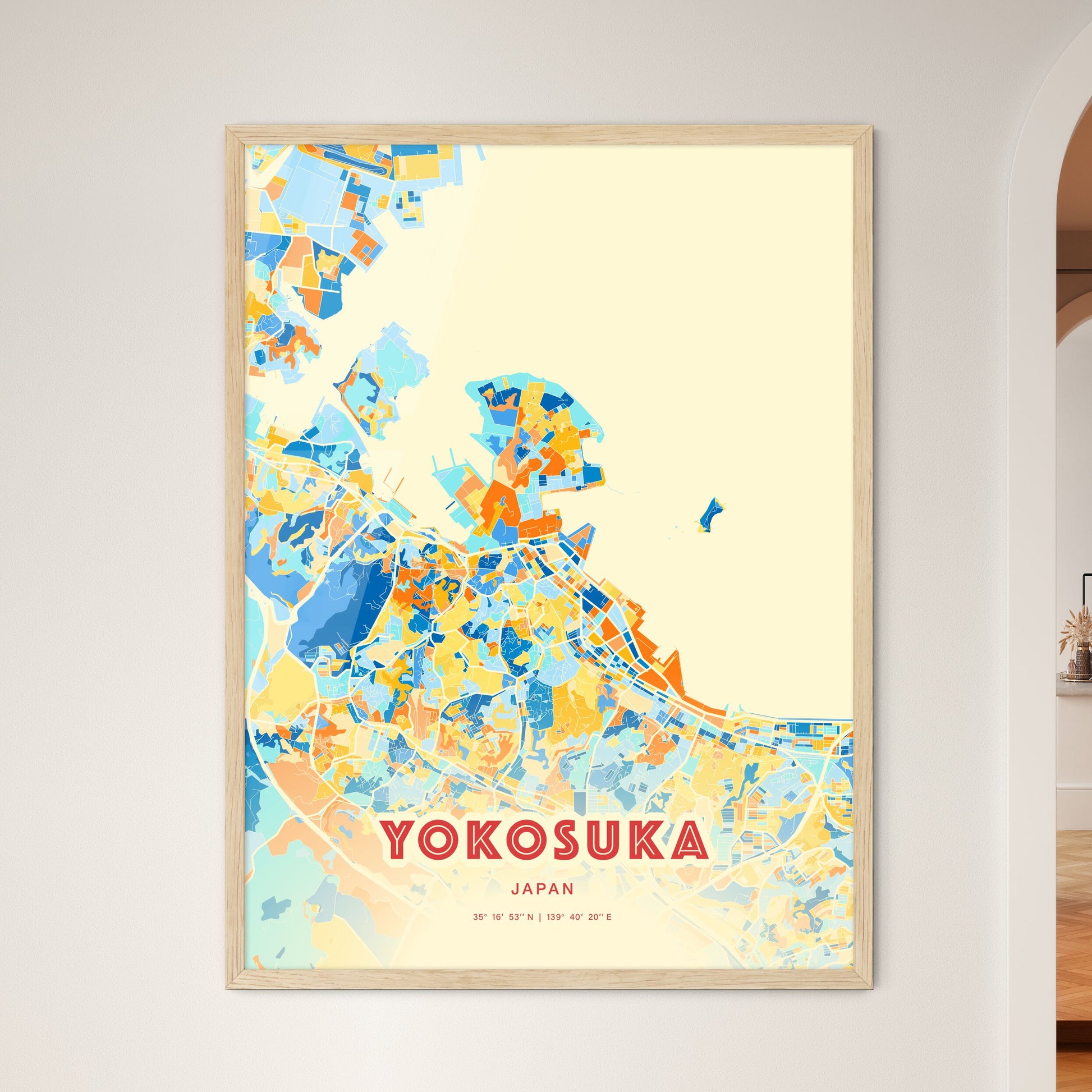 Colorful YOKOSUKA JAPAN Fine Art Map Blue Orange