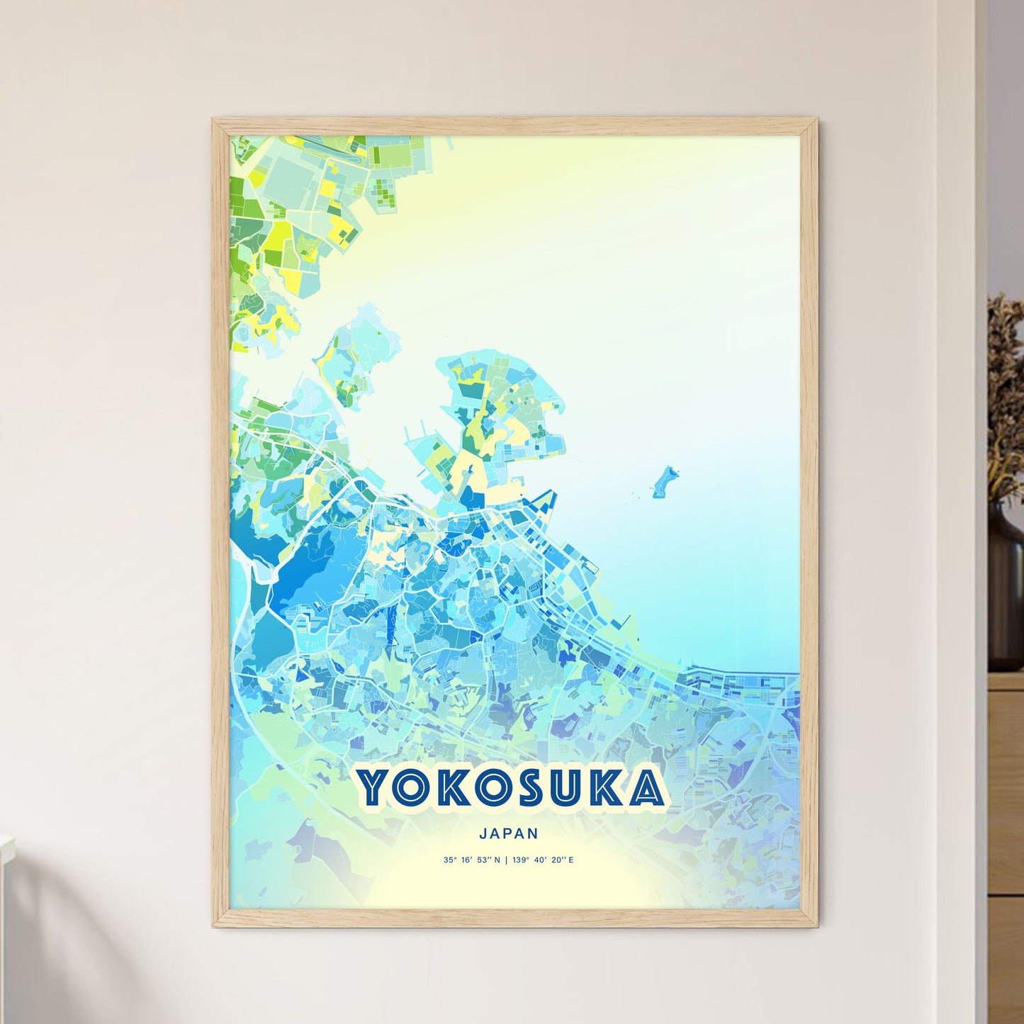 Colorful YOKOSUKA JAPAN Fine Art Map Cool Blue