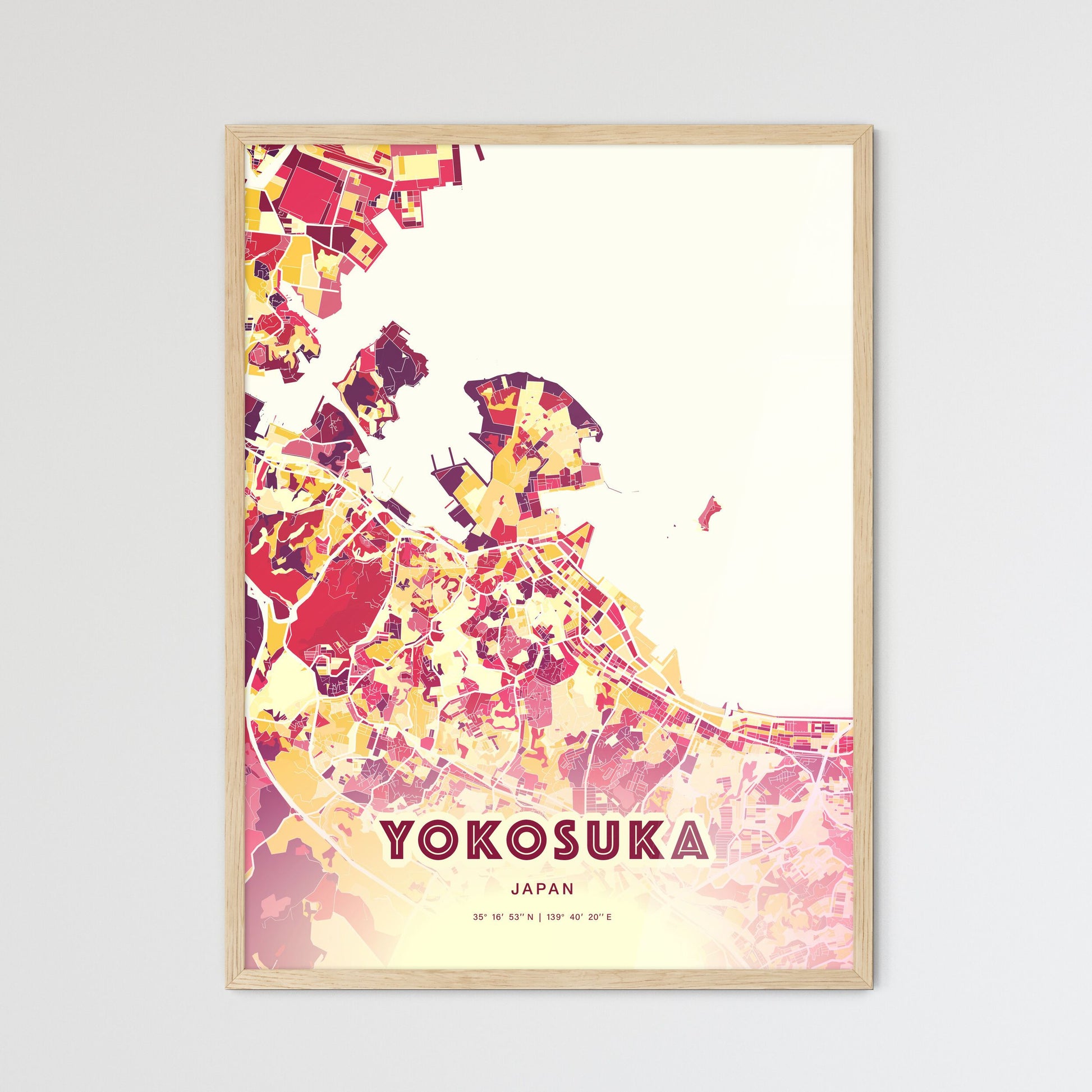 Colorful YOKOSUKA JAPAN Fine Art Map Hot Red