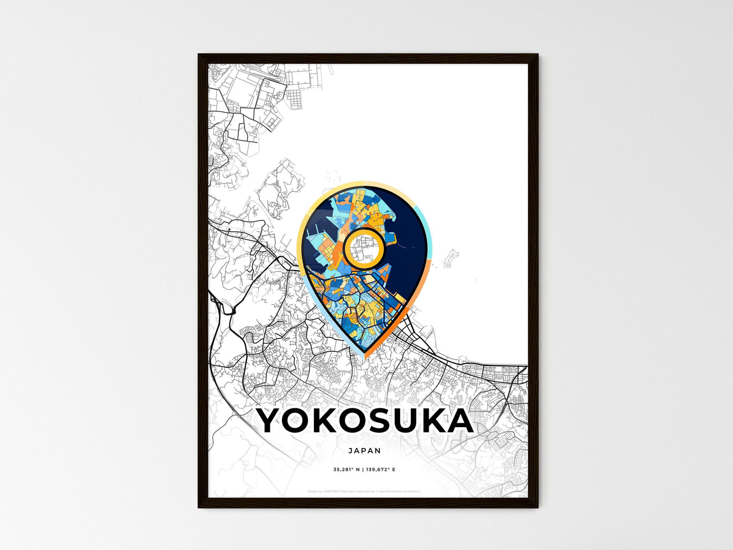 YOKOSUKA JAPAN minimal art map with a colorful icon. Where it all began, Couple map gift. Style 1