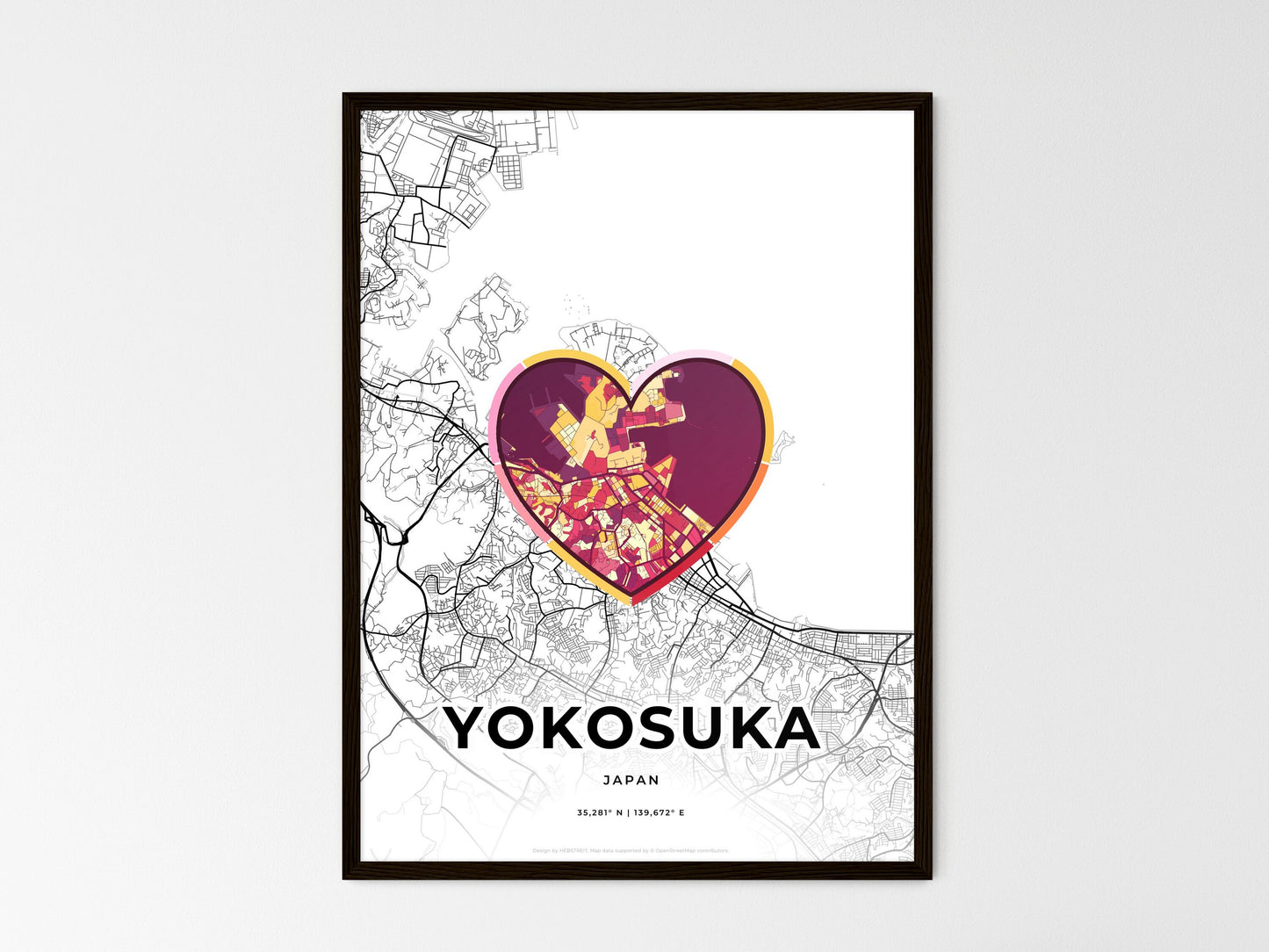 YOKOSUKA JAPAN minimal art map with a colorful icon. Where it all began, Couple map gift. Style 2