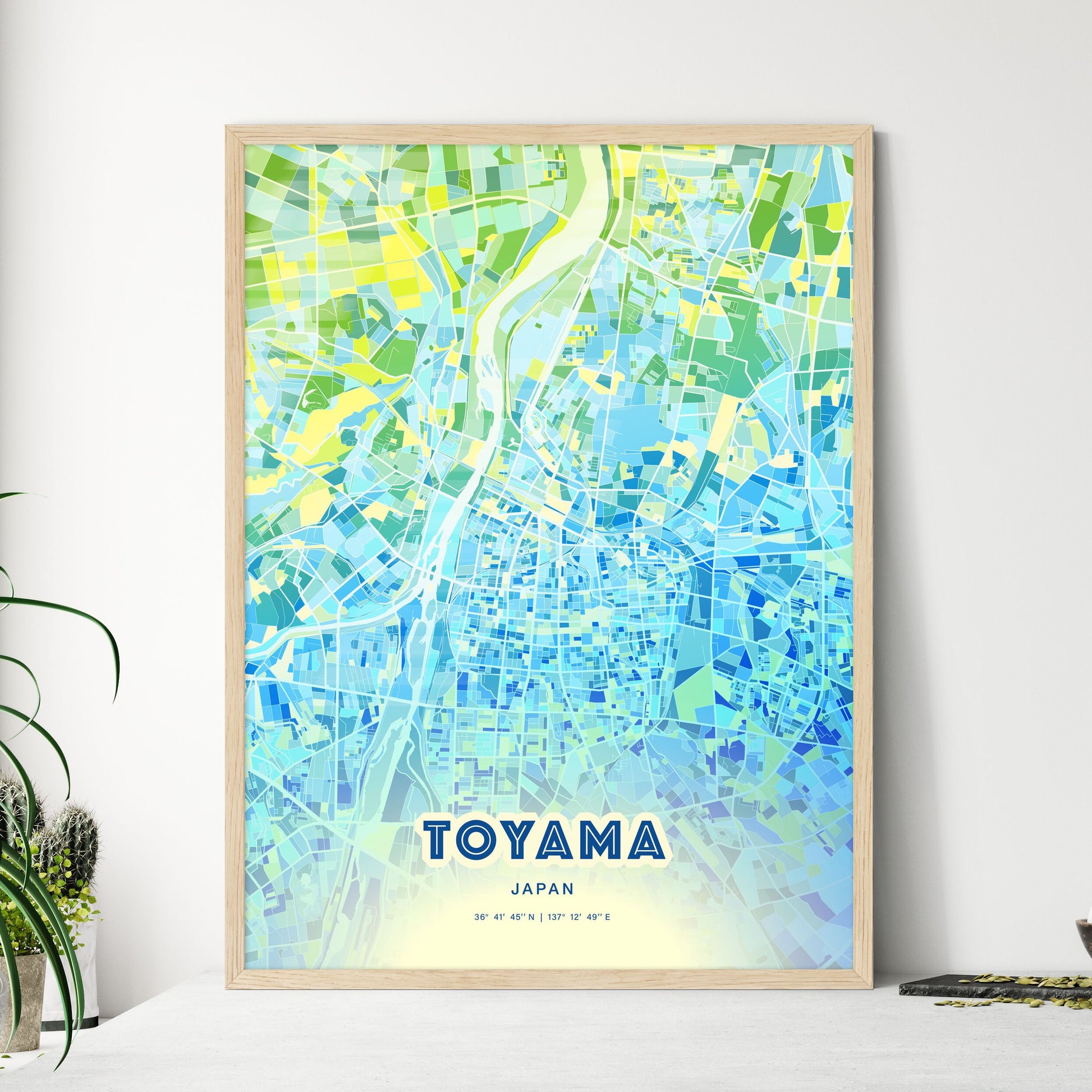 Colorful TOYAMA JAPAN Fine Art Map Cool Blue