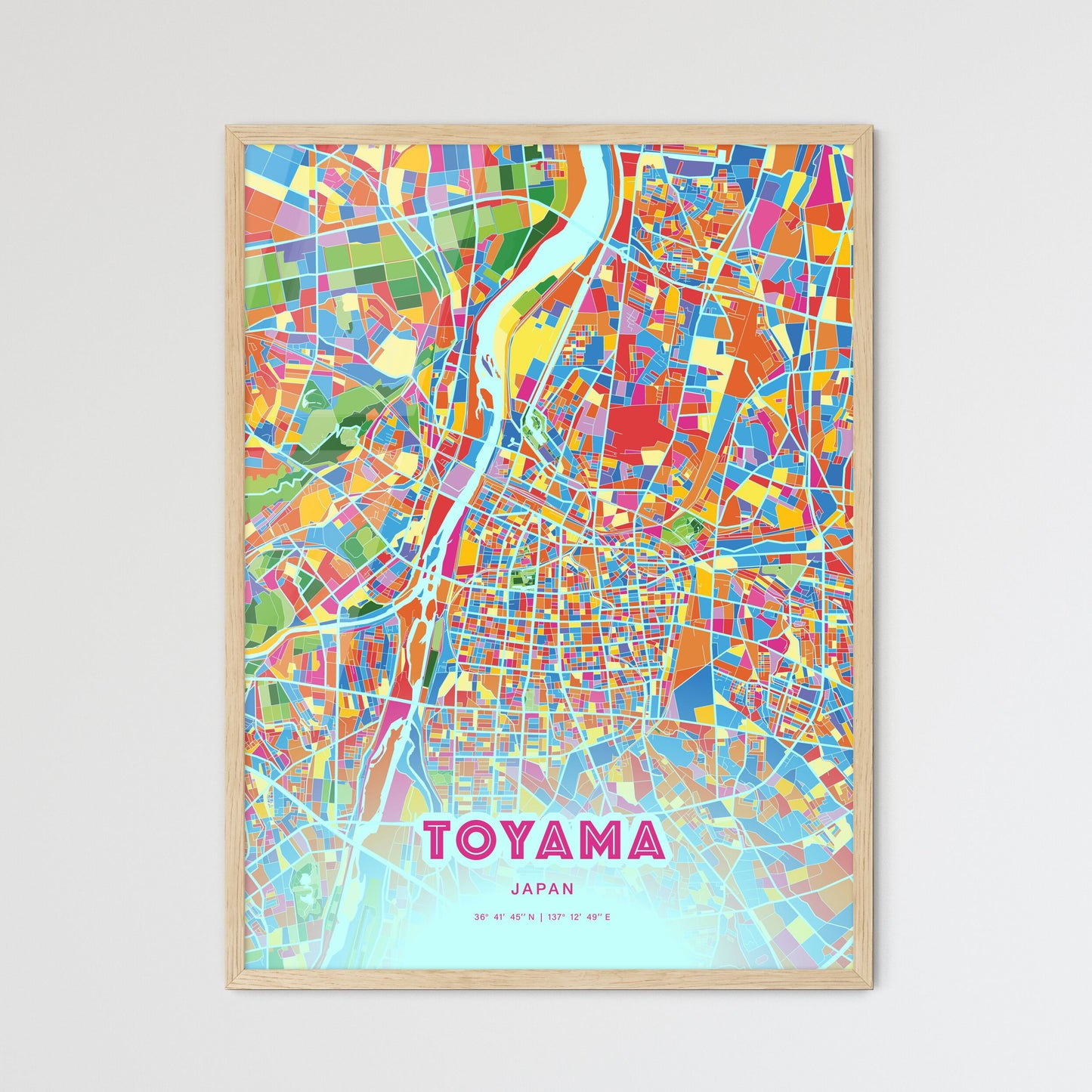Colorful TOYAMA JAPAN Fine Art Map Crazy Colors