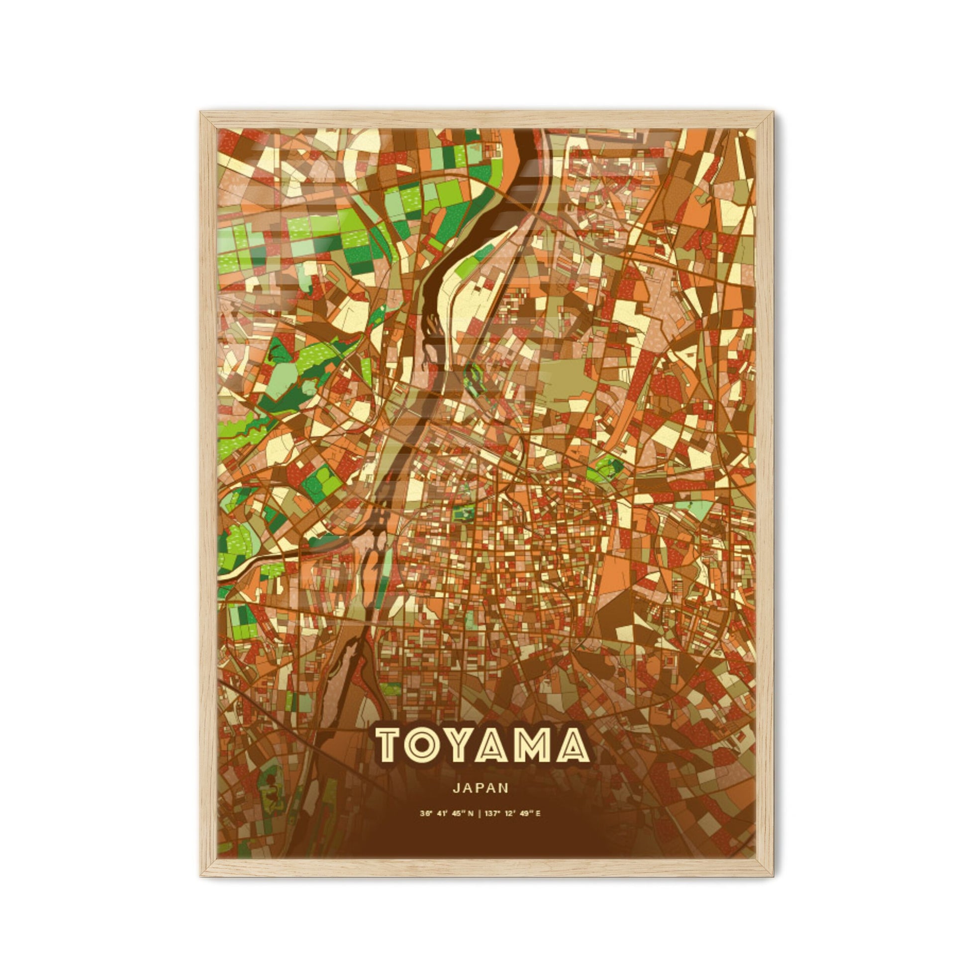 Colorful TOYAMA JAPAN Fine Art Map Farmhouse