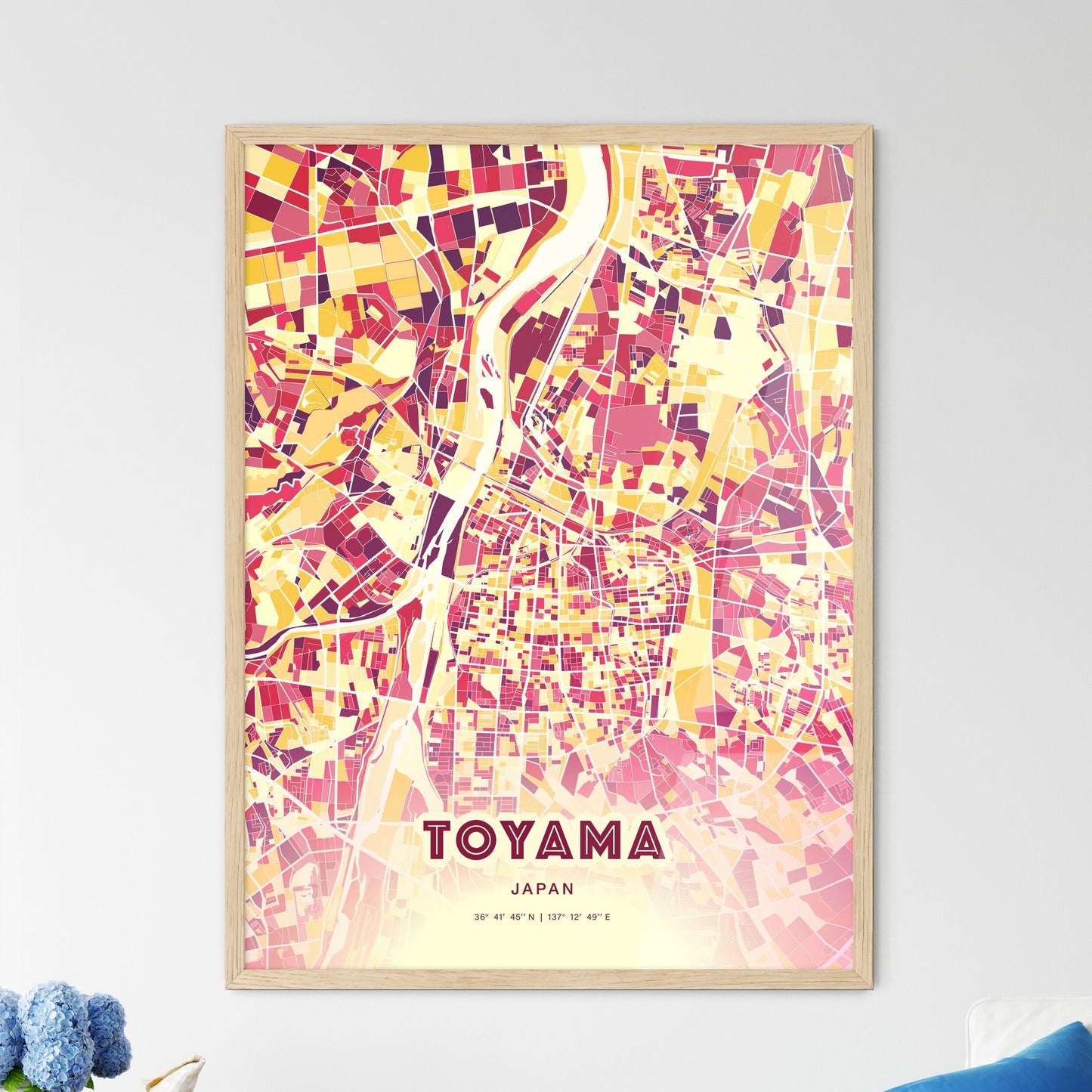 Colorful TOYAMA JAPAN Fine Art Map Hot Red