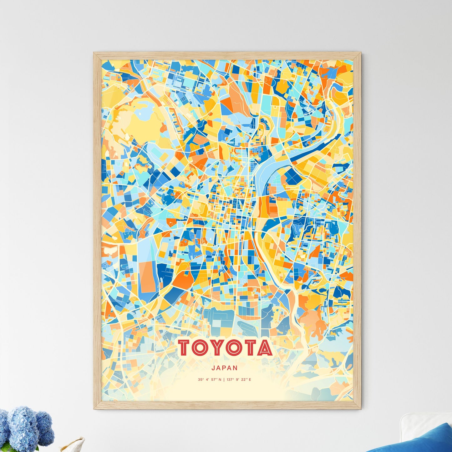 Colorful TOYOTA JAPAN Fine Art Map Blue Orange