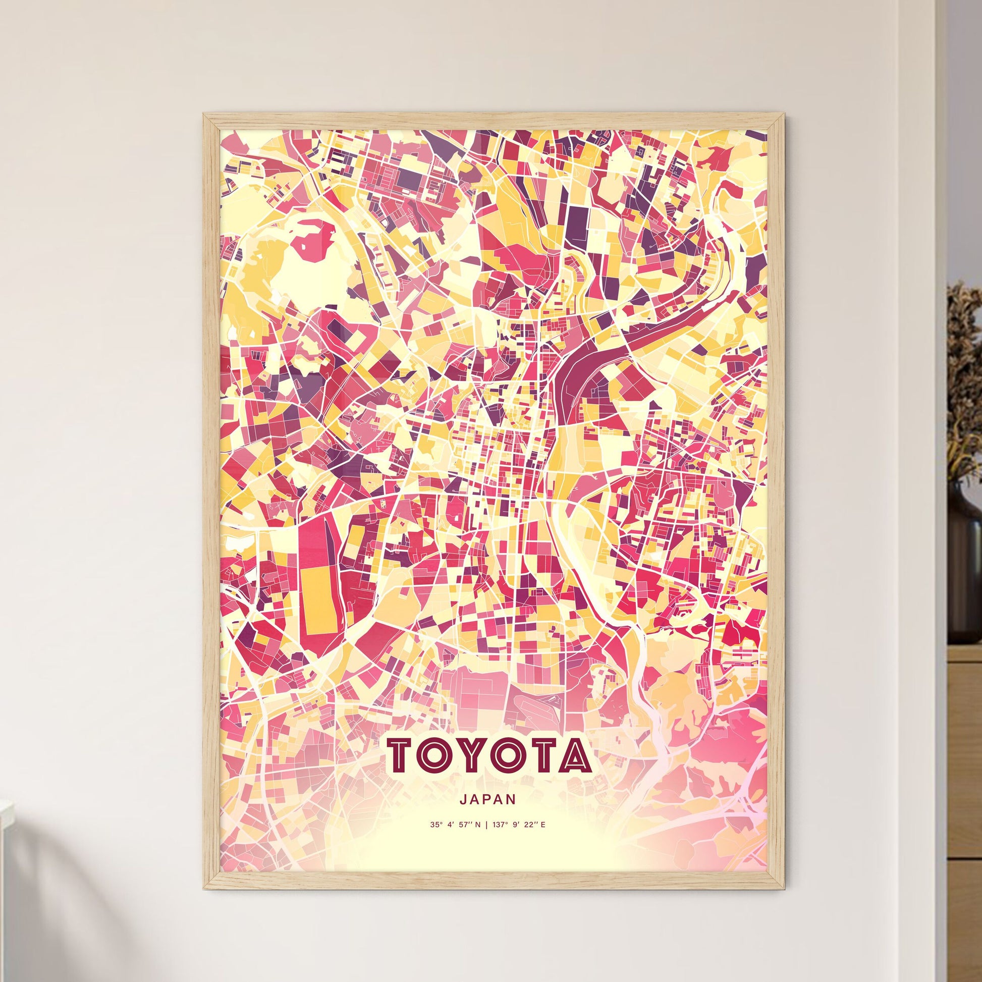 Colorful TOYOTA JAPAN Fine Art Map Hot Red