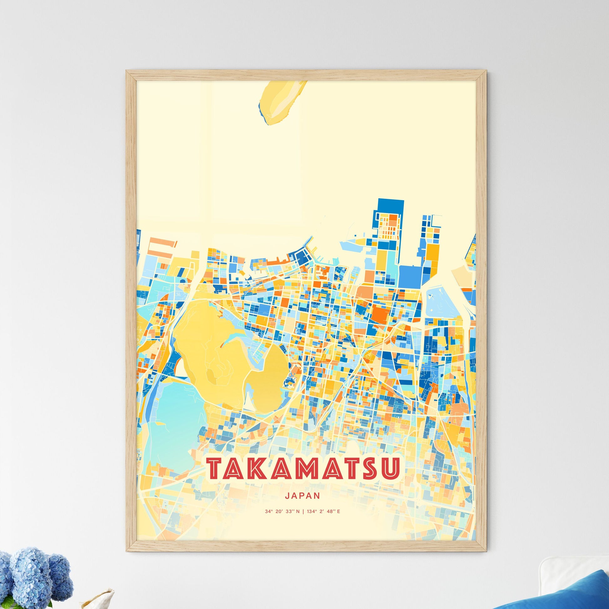 Colorful TAKAMATSU JAPAN Fine Art Map Blue Orange