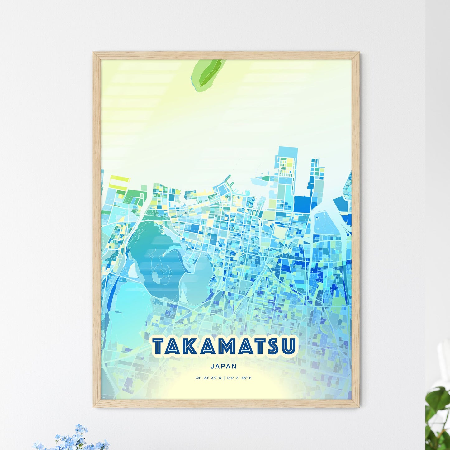 Colorful TAKAMATSU JAPAN Fine Art Map Cool Blue