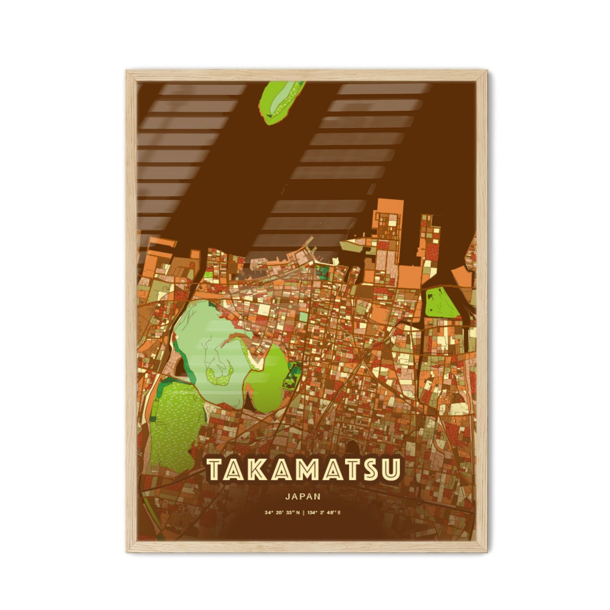 Colorful TAKAMATSU JAPAN Fine Art Map Farmhouse