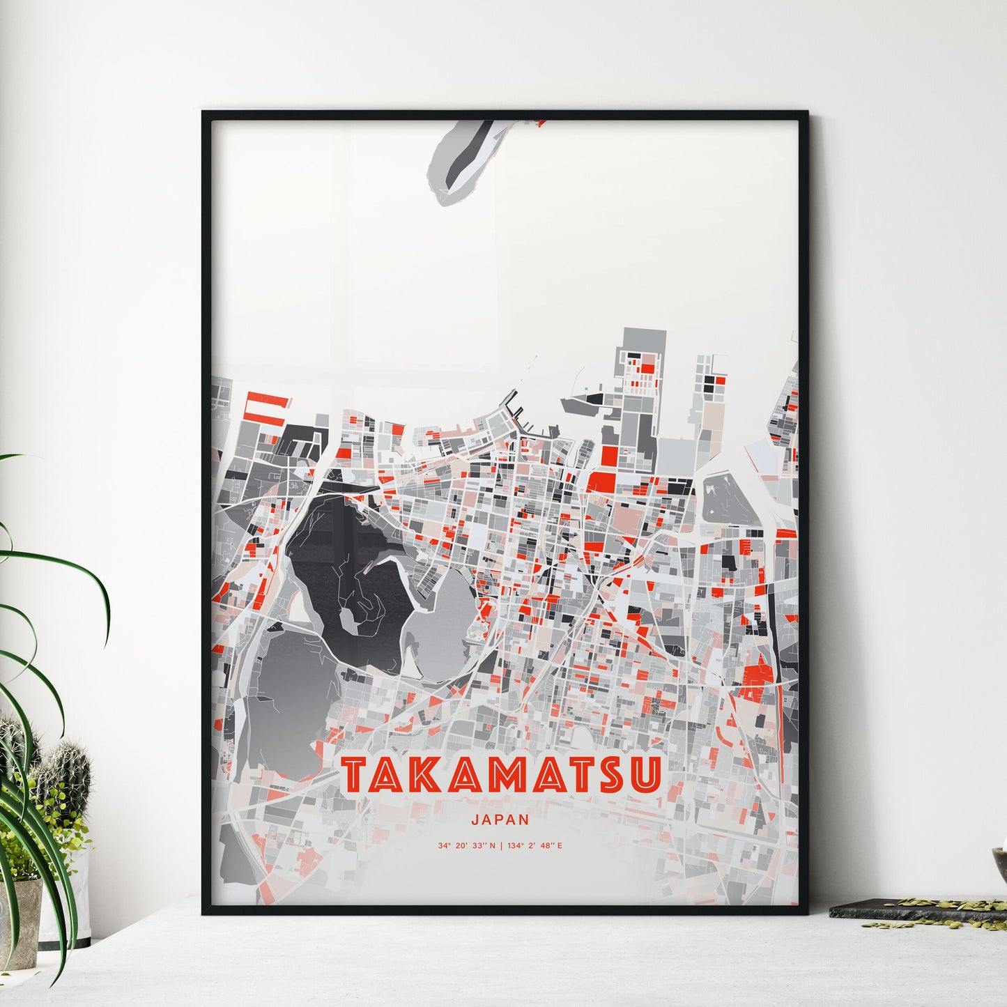 Colorful TAKAMATSU JAPAN Fine Art Map Modern