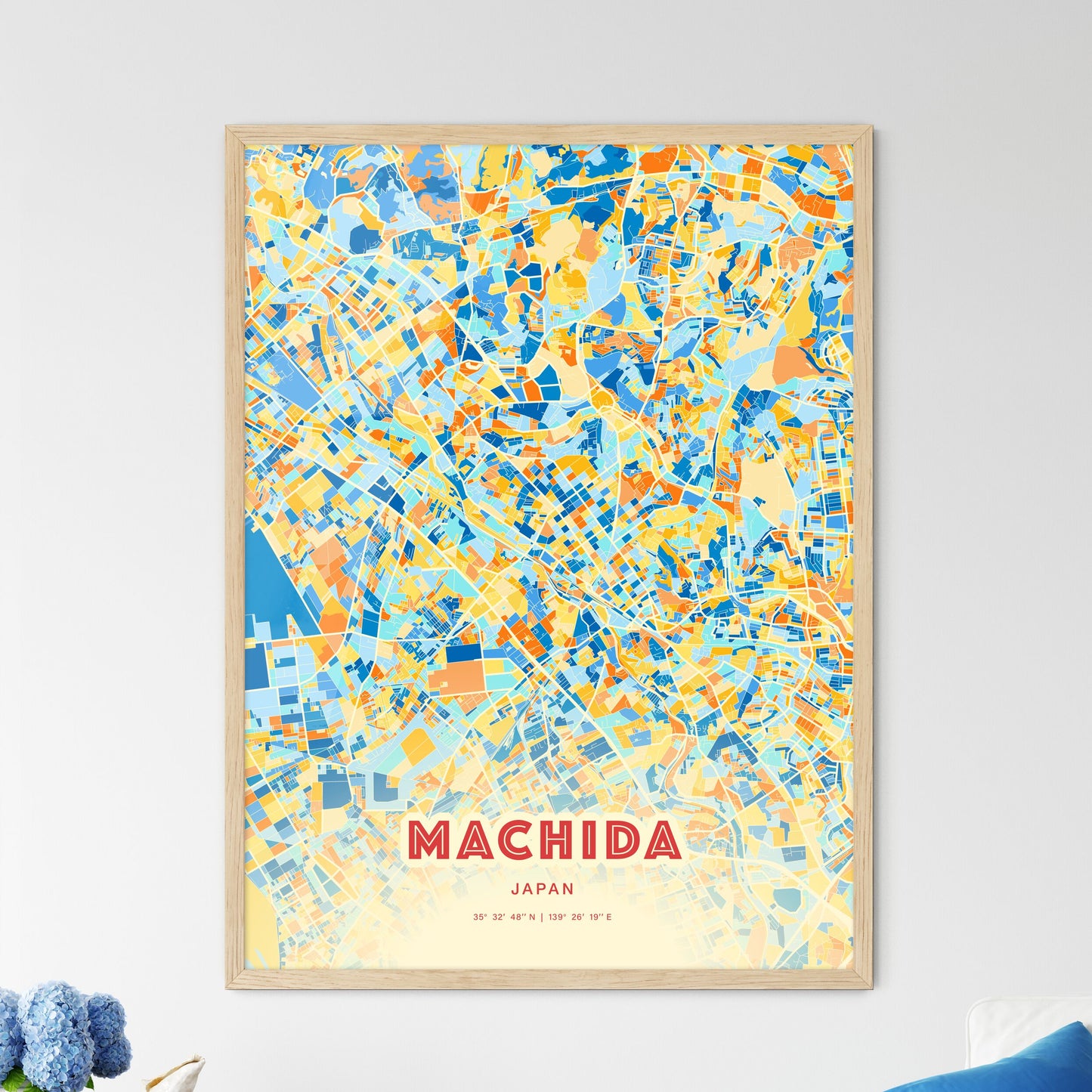 Colorful MACHIDA JAPAN Fine Art Map Blue Orange