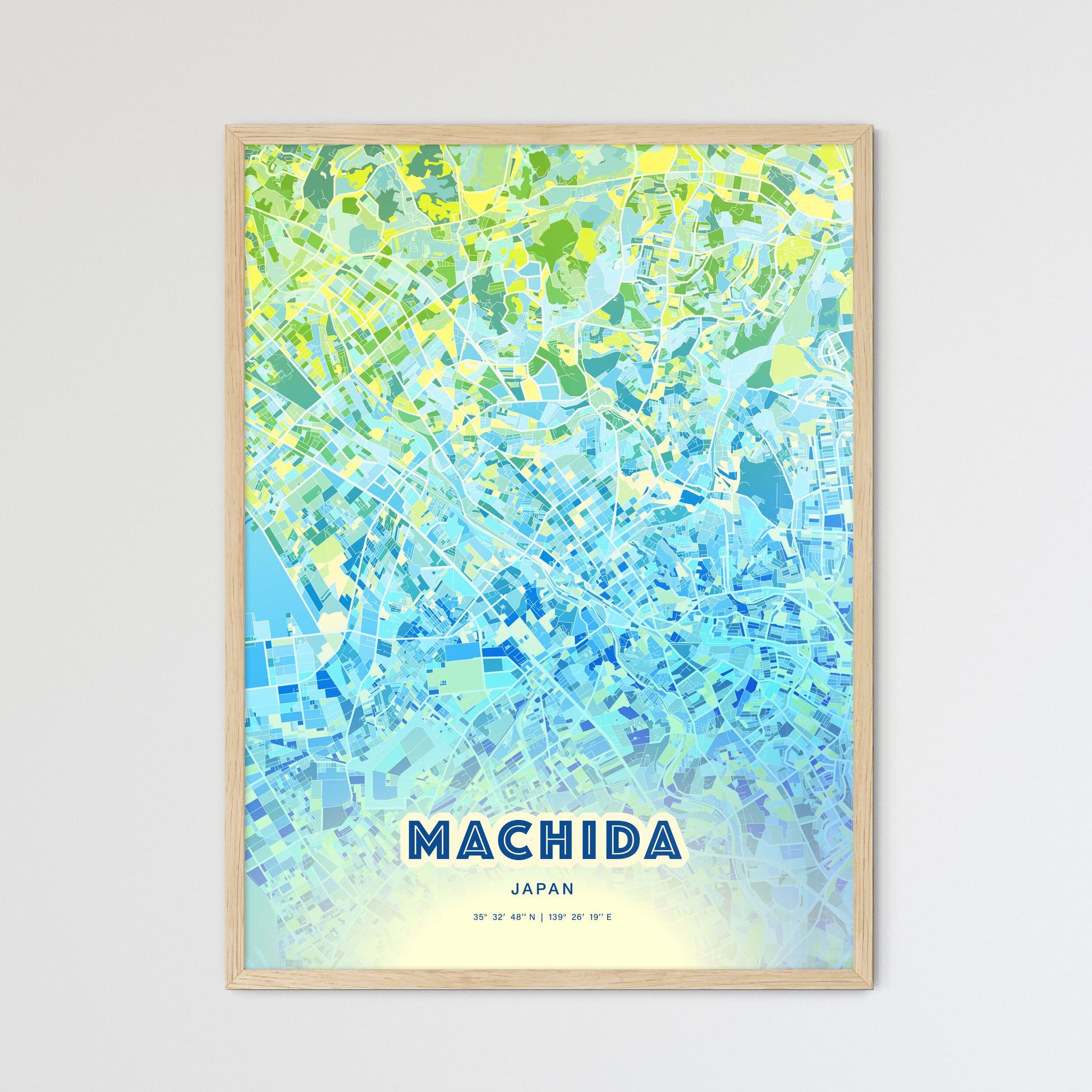 Colorful MACHIDA JAPAN Fine Art Map Cool Blue