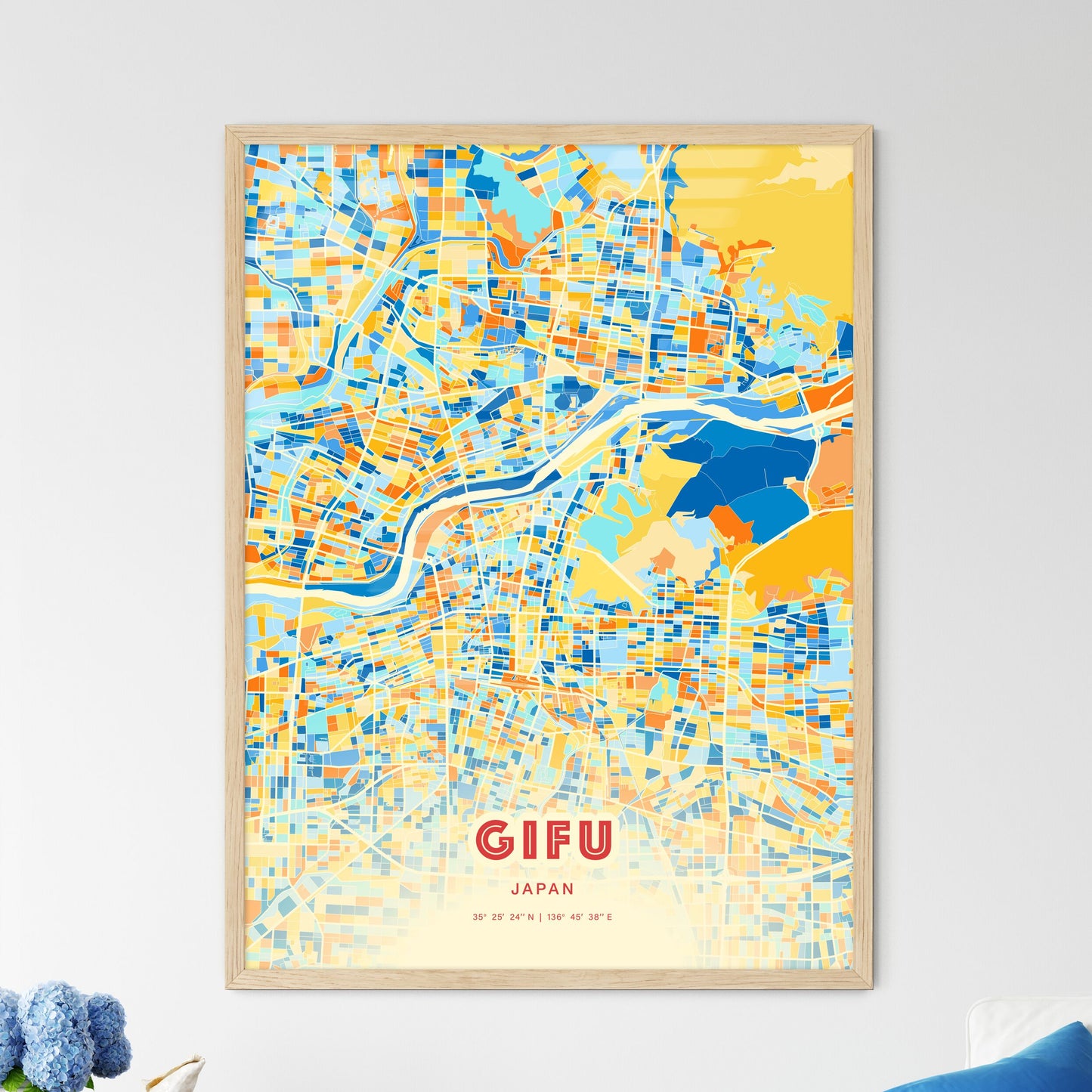 Colorful GIFU JAPAN Fine Art Map Blue Orange