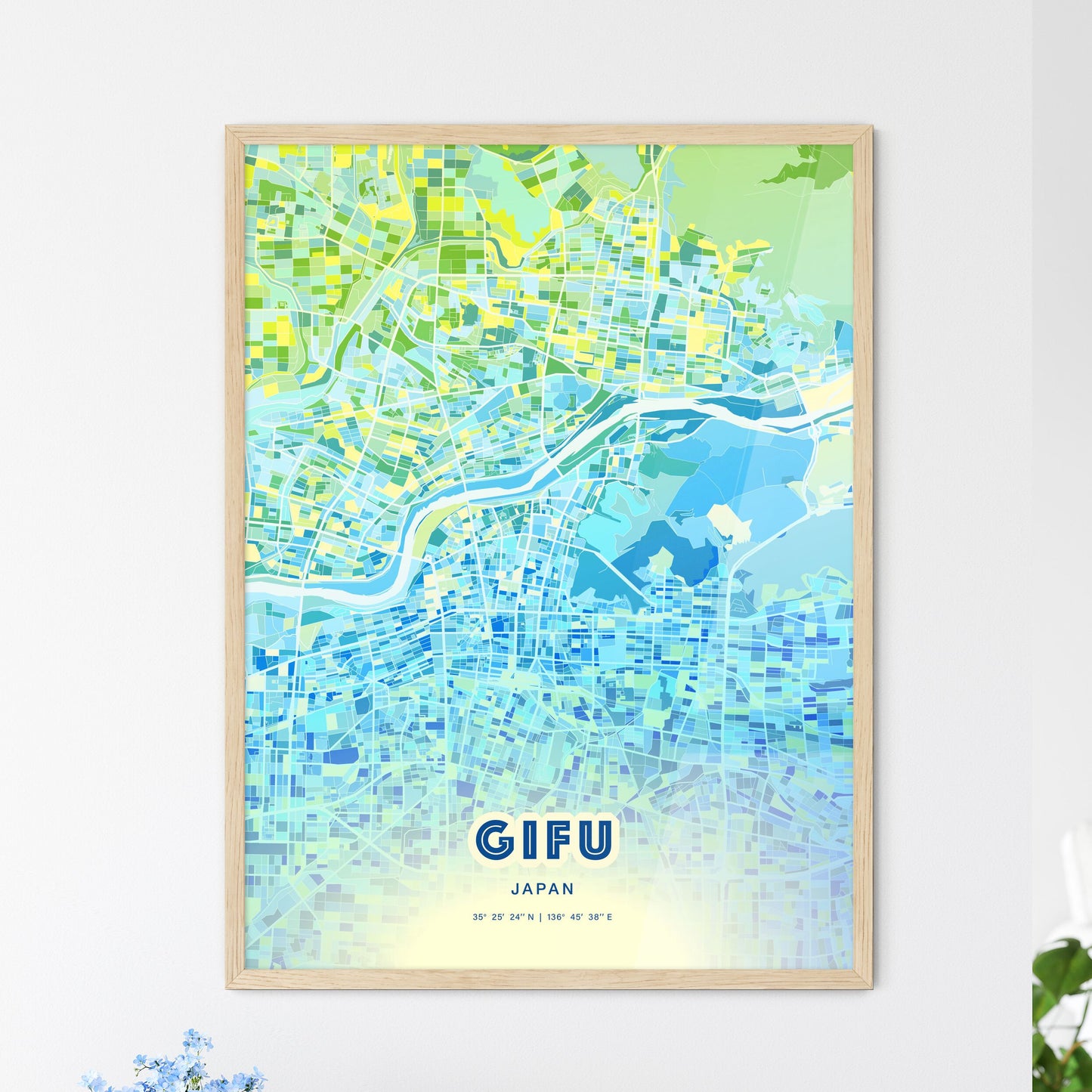 Colorful GIFU JAPAN Fine Art Map Cool Blue